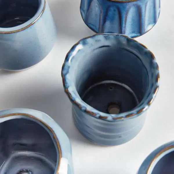 Dezie Mini Pots - Set of 6 Reactive Glaze Stoneware (Cream, Green, or Blue) - Villa Decor & Design