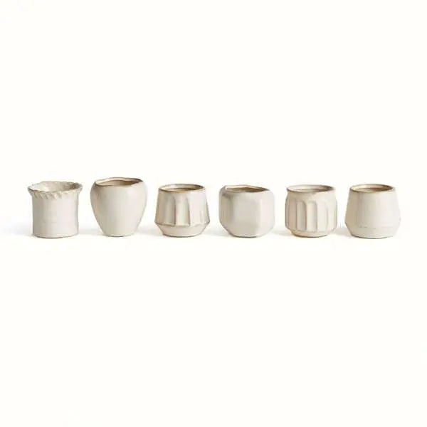 Dezie Mini Pots - Set of 6 Reactive Glaze Stoneware (Cream, Green, or Blue) - Villa Decor & Design
