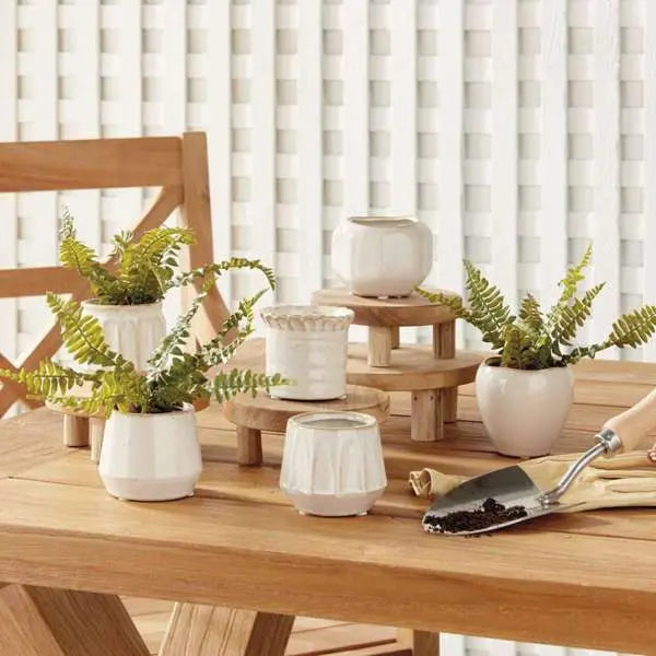 Dezie Mini Pots - Set of 6 Reactive Glaze Stoneware (Cream, Green, or Blue) - Villa Decor & Design