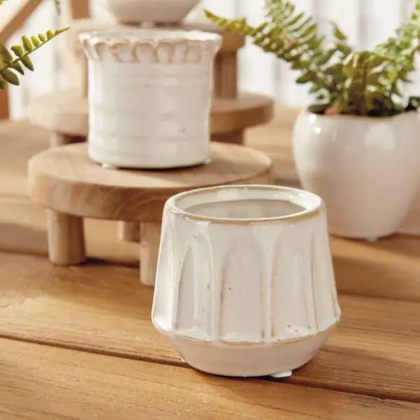 Dezie Mini Pots - Set of 6 Reactive Glaze Stoneware (Cream, Green, or Blue) - Villa Decor & Design