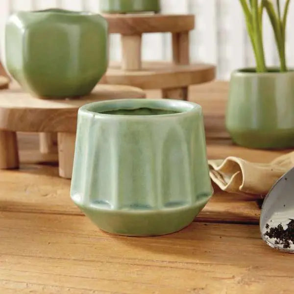 Dezie Mini Pots - Set of 6 Reactive Glaze Stoneware (Cream, Green, or Blue) - Villa Decor & Design