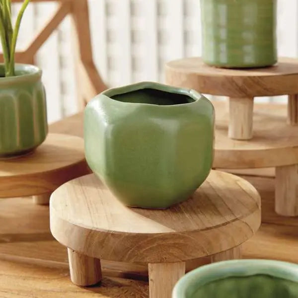Dezie Mini Pots - Set of 6 Reactive Glaze Stoneware (Cream, Green, or Blue) - Villa Decor & Design