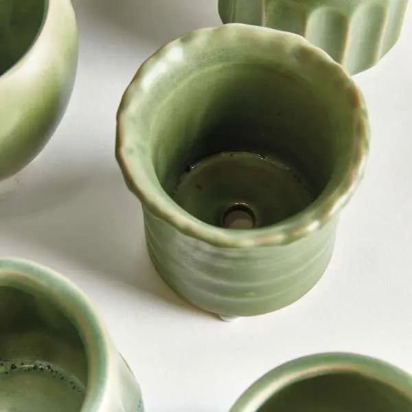 Dezie Mini Pots - Set of 6 Reactive Glaze Stoneware (Cream, Green, or Blue) - Villa Decor & Design