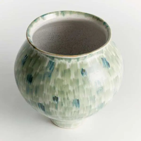 Brosse Grande Vase - Hand-Painted Green-Blue Stoneware (Small or Large) - Villa Decor & Design