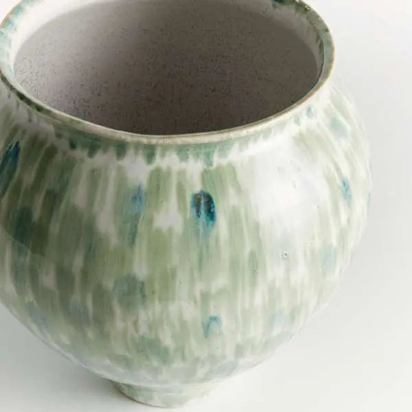 Brosse Grande Vase - Hand-Painted Green-Blue Stoneware (Small or Large) - Villa Decor & Design