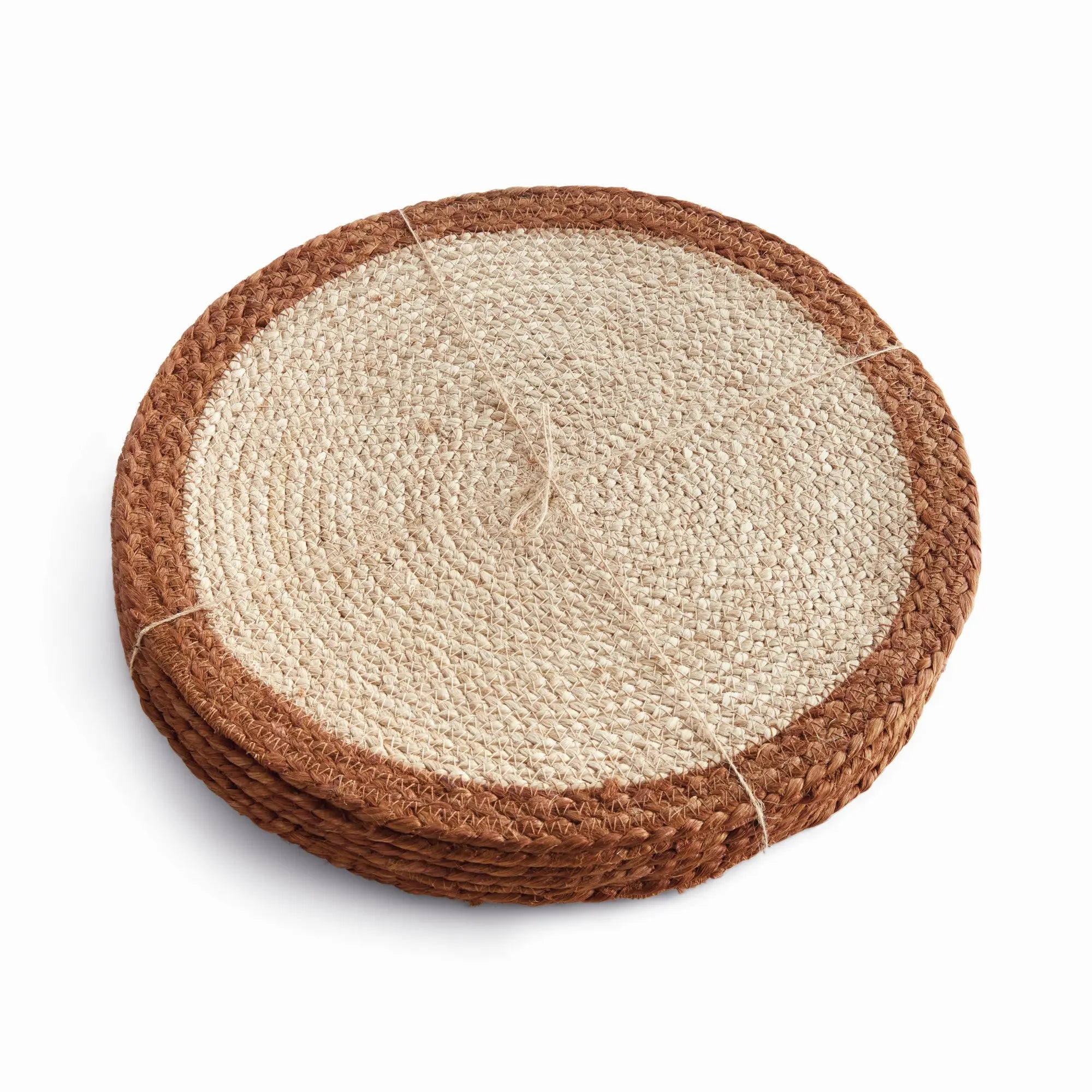 Jute Coil Round Placemats – Set of 8 | Natural with Color Trim Options - Villa Decor & Design