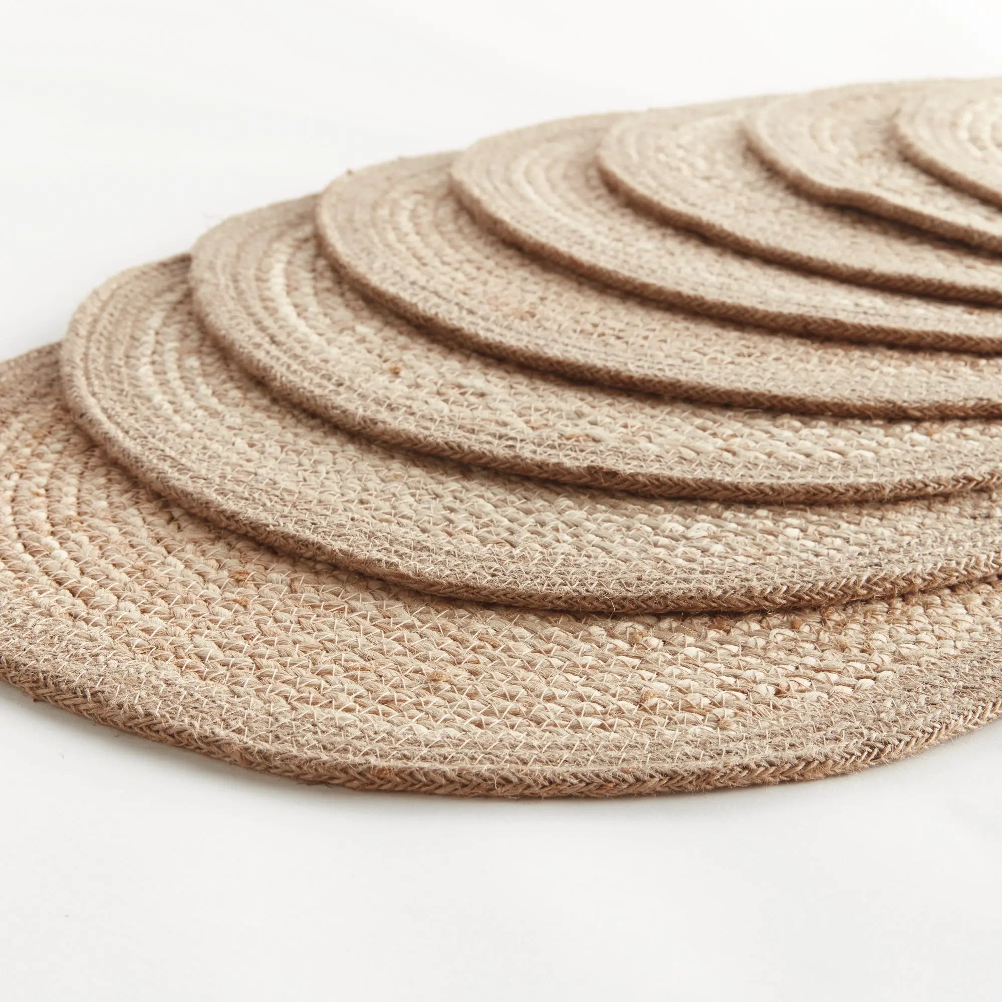 Jute Coil Round Placemats – Set of 8 | Natural with Color Trim Options - Villa Decor & Design