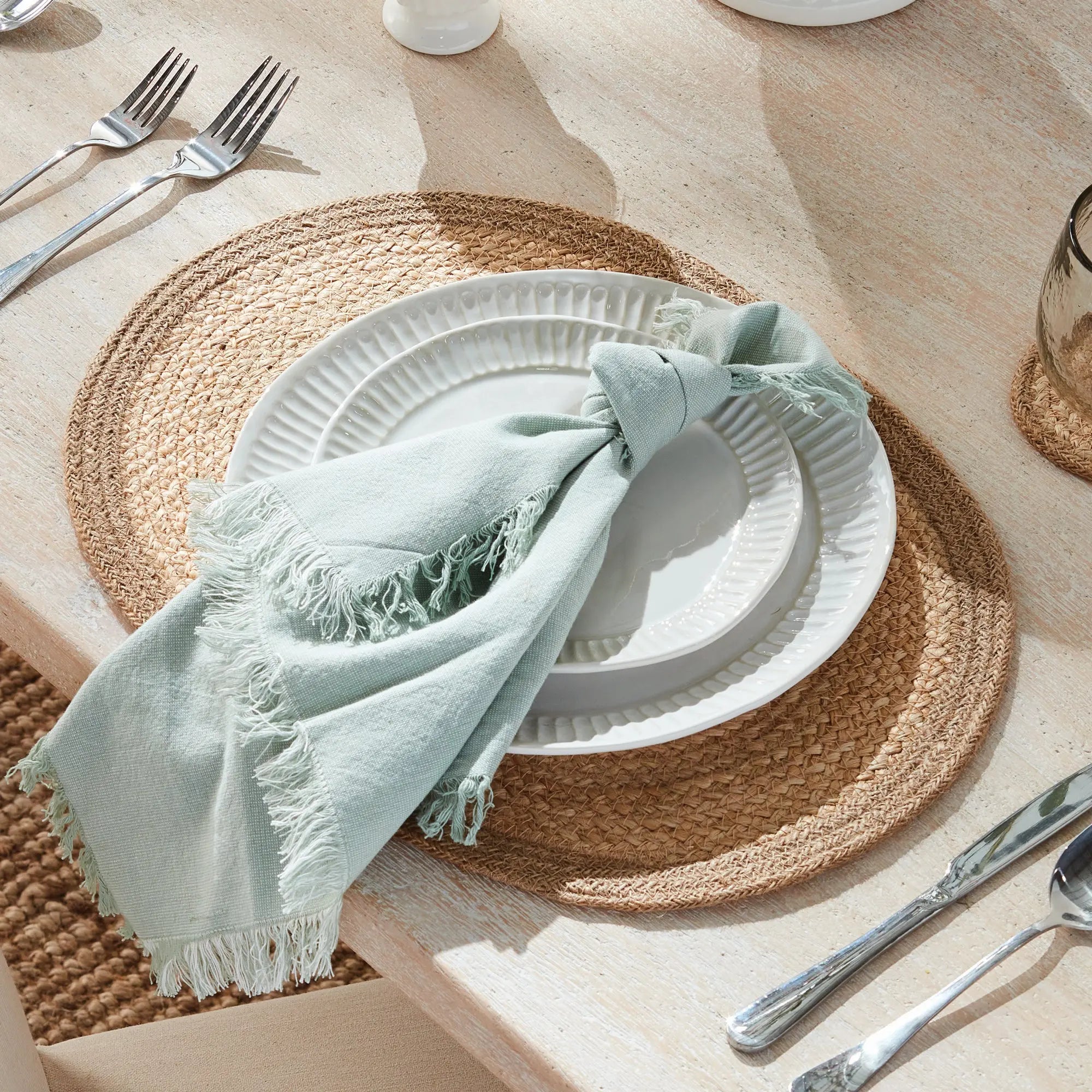 Jute  Placemats – Set of 8 | Natural with Color Trim Options - Villa Decor & Design