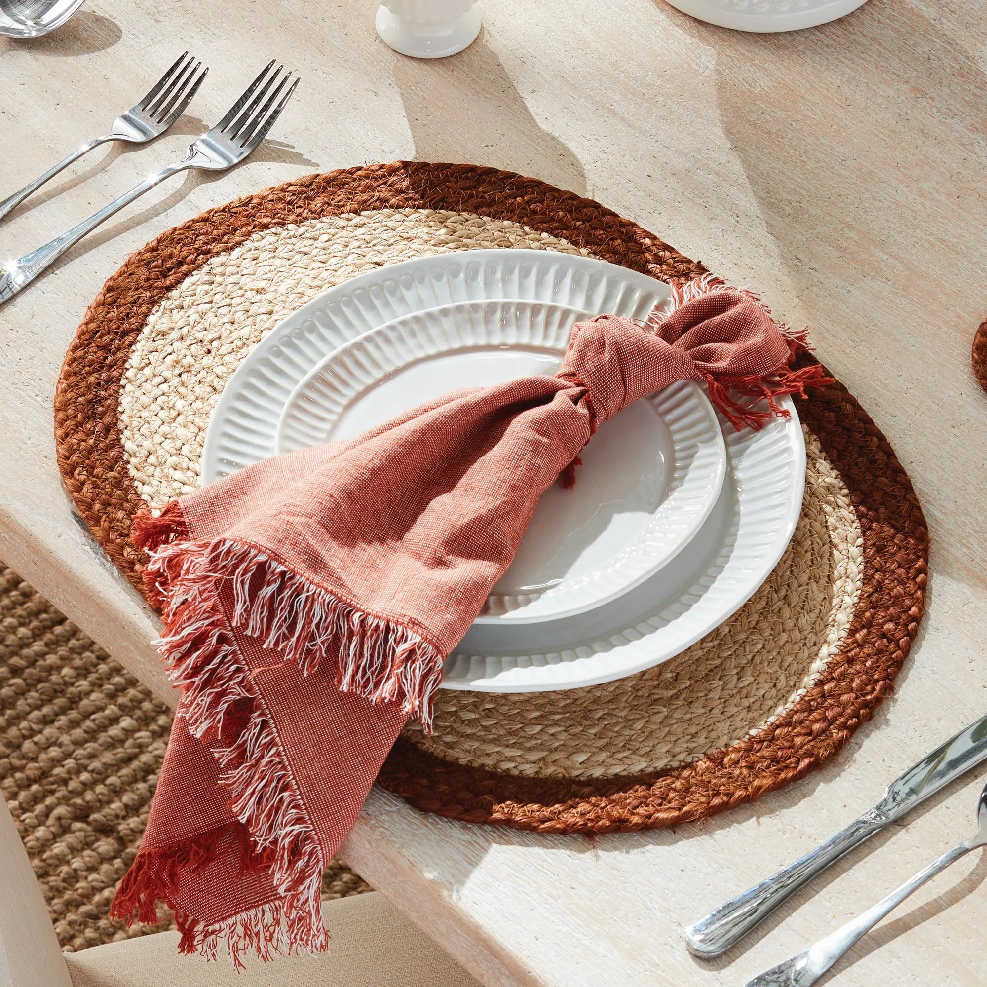 Jute  Placemats – Set of 8 | Natural with Color Trim Options - Villa Decor & Design