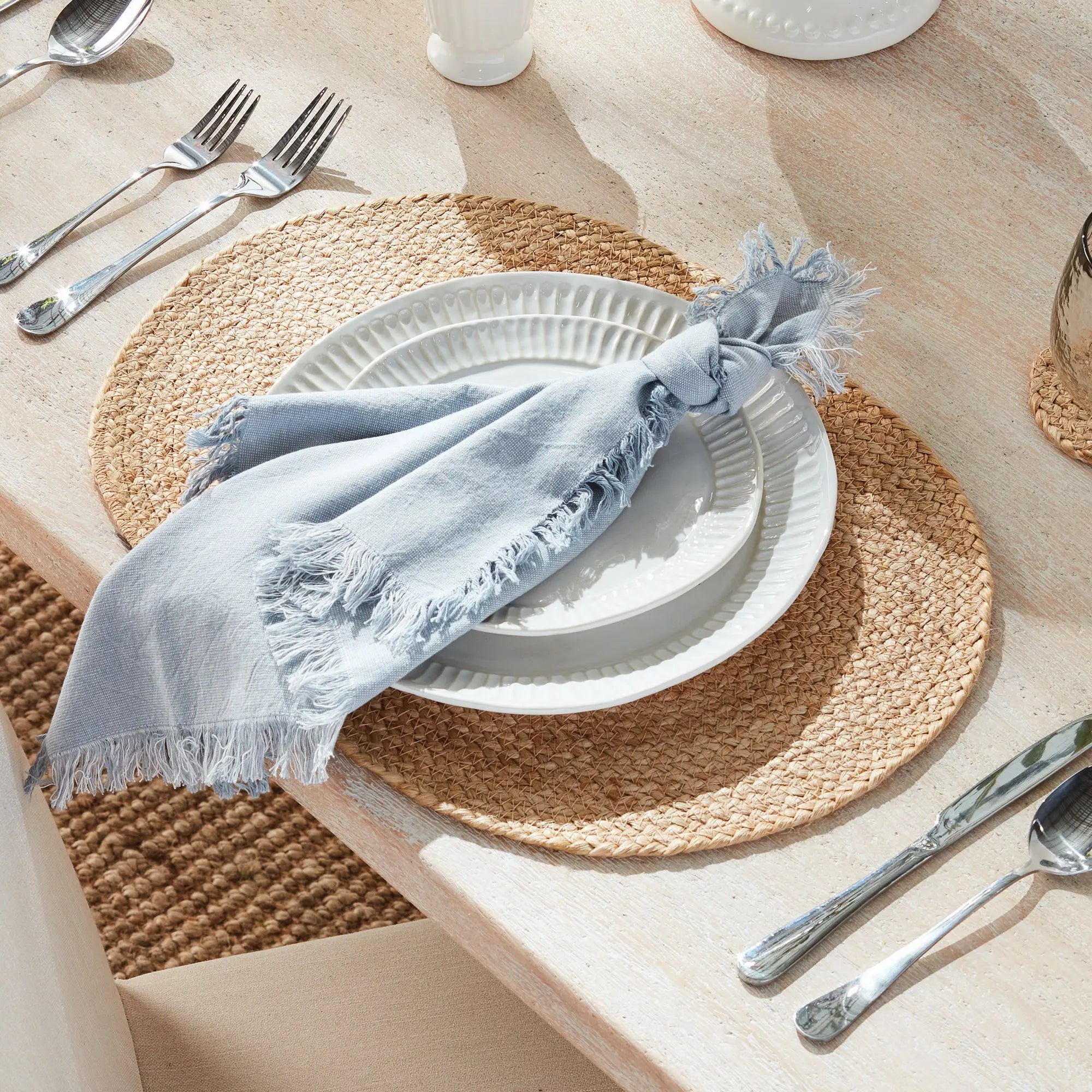 Jute  Placemats – Set of 8 | Natural with Color Trim Options - Villa Decor & Design