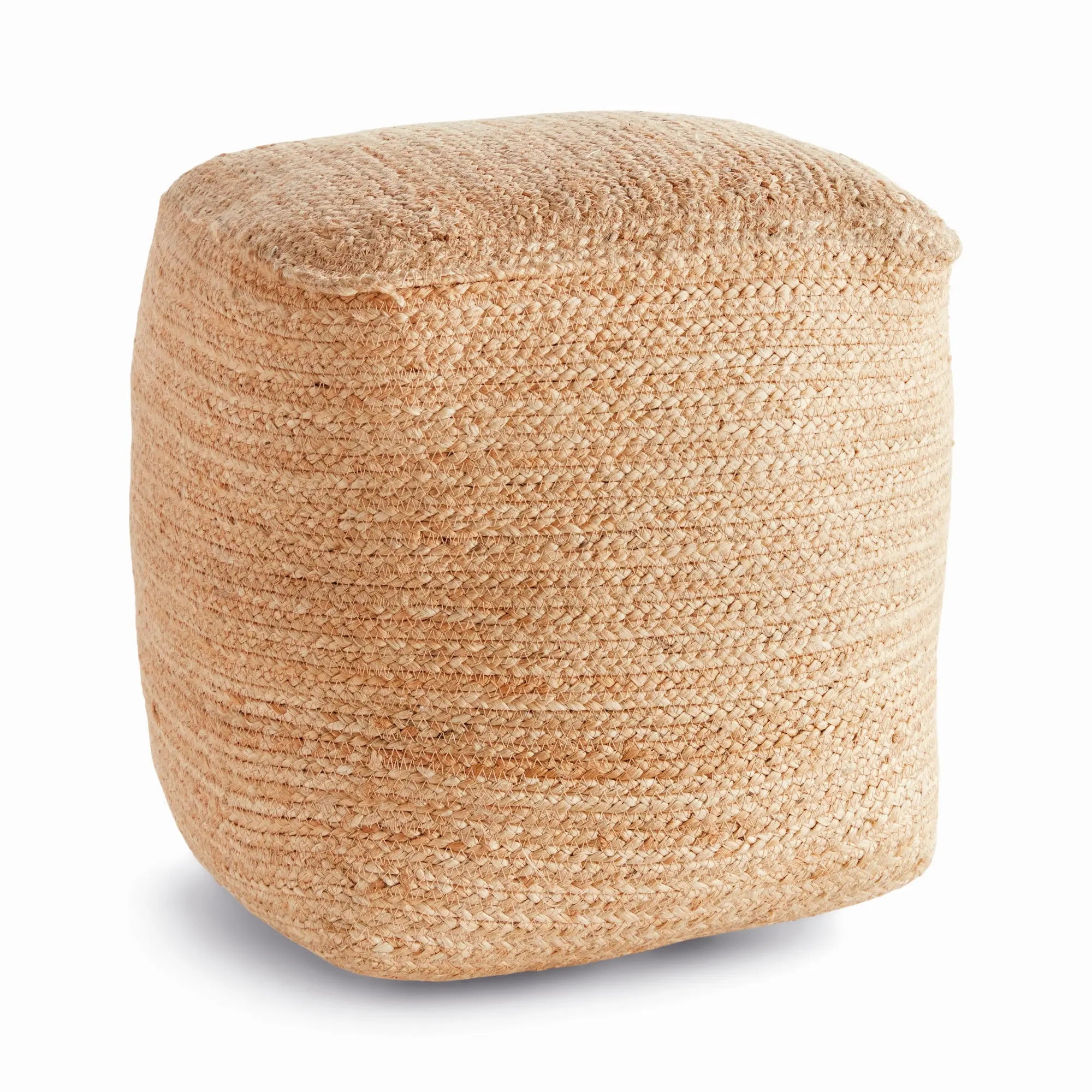 Square jute pouf in natural finish