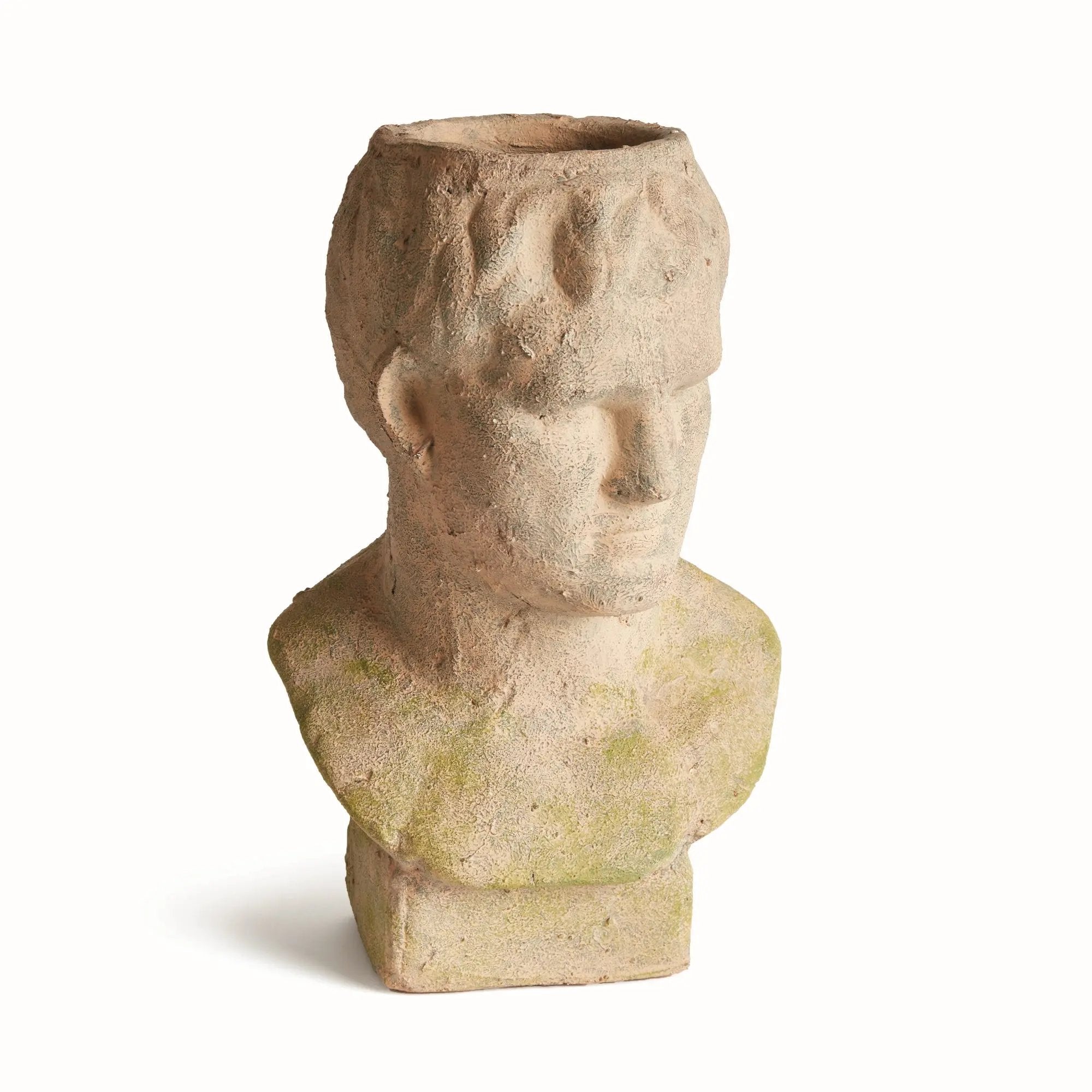 Weathered Garden Male Bust Planter | Moss Terracotta Finish Napa Home & Garden