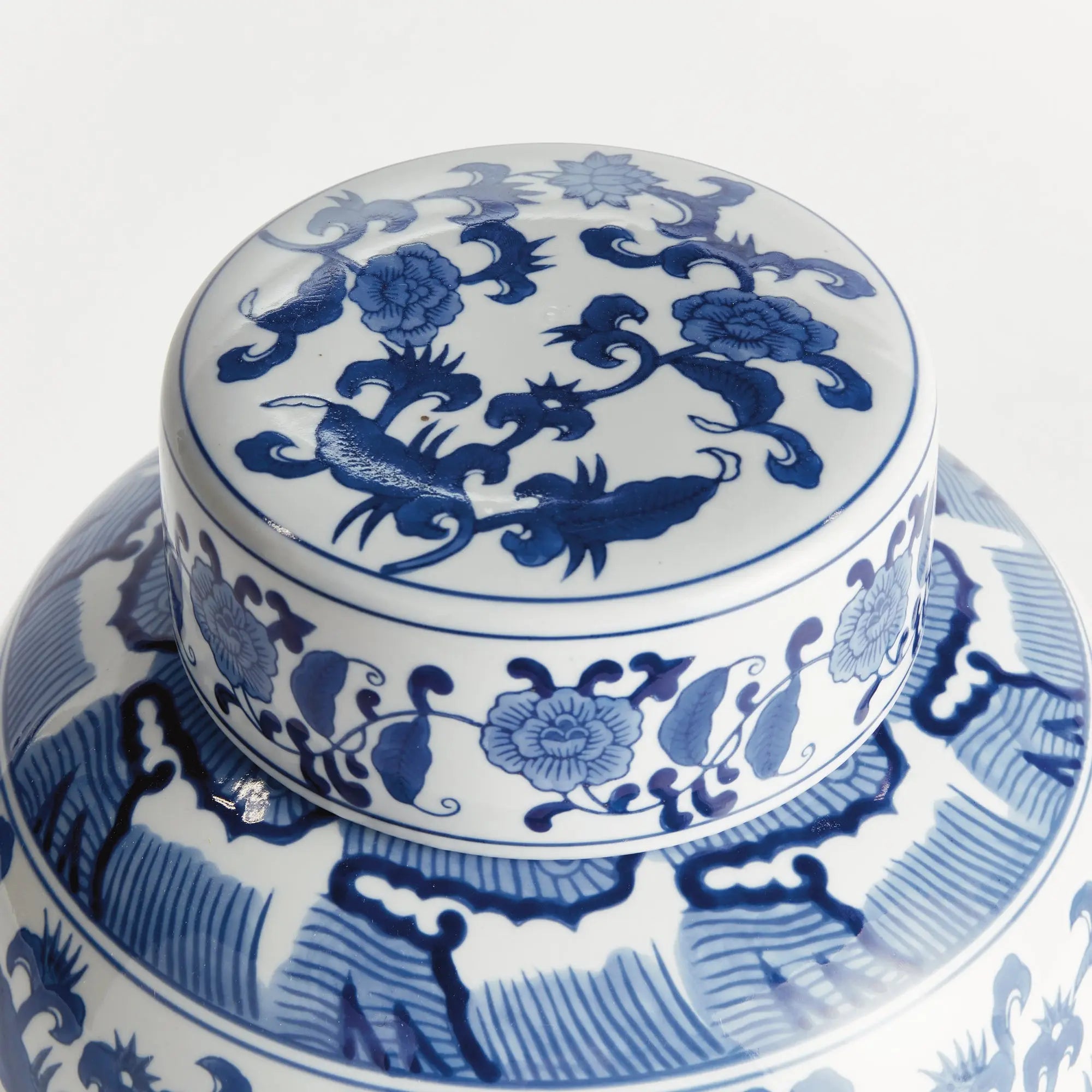 Barclay Butera Dynasty Blossom Lidded Jar blue and white porcelain