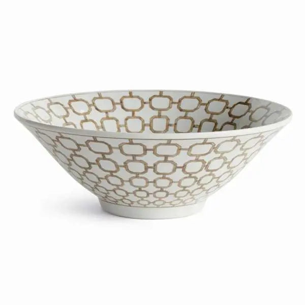 Province Link Decorative Bowl - Taupe & White Ceramic Footed Bowl - Villa Decor & Design