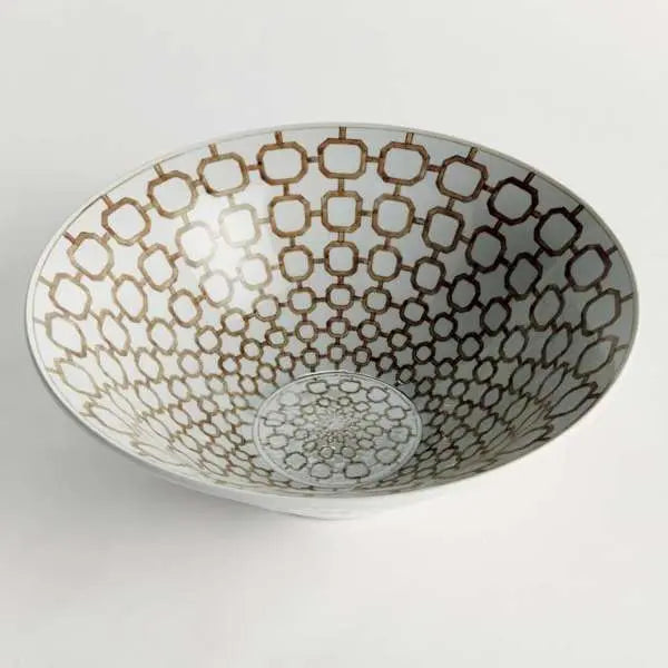 Province Link Decorative Bowl - Taupe & White Ceramic Footed Bowl - Villa Decor & Design
