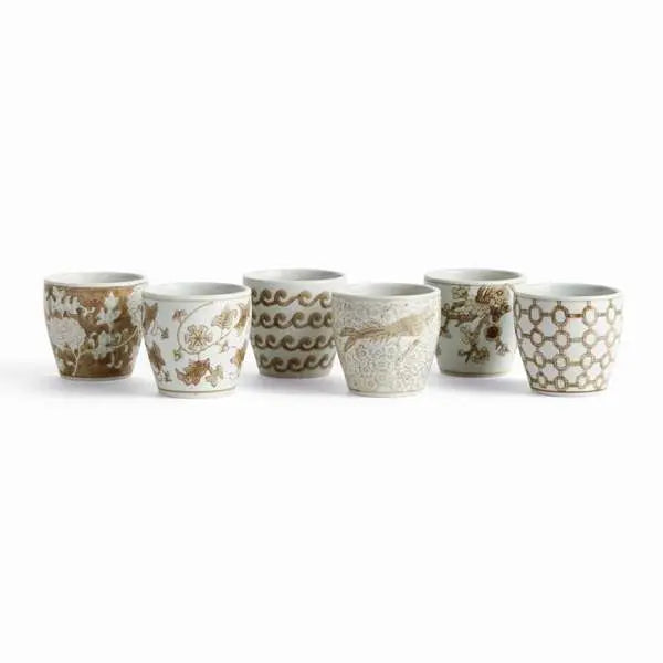 Province Mini Flower Pots – Set of 6 Taupe & White Chinoiserie Ceramic Pots - Villa Decor & Design