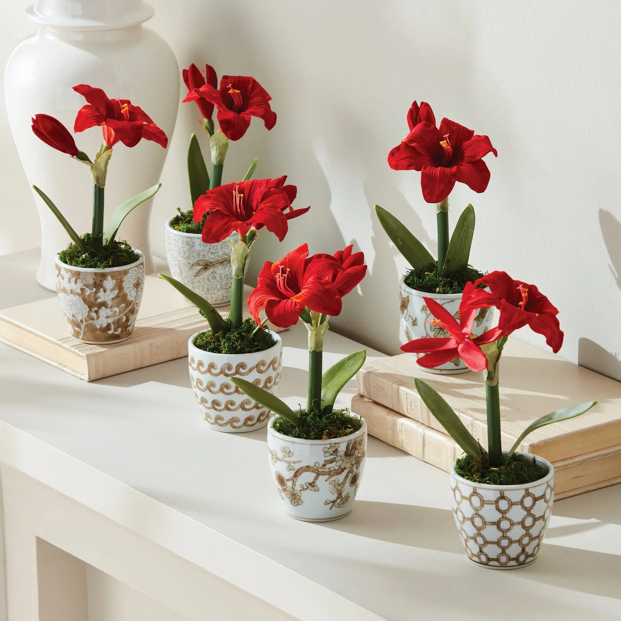 Province Mini Flower Pots – Set of 6 Taupe & White Chinoiserie Ceramic Pots - Villa Decor & Design