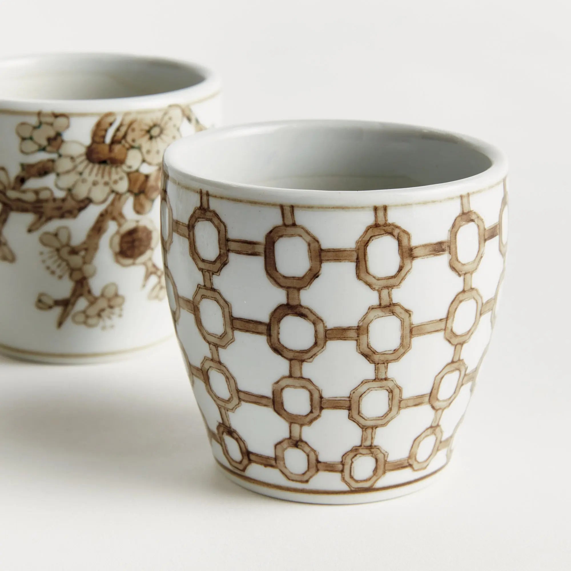 Province Mini Flower Pots – Set of 6 Taupe & White Chinoiserie Ceramic Pots - Villa Decor & Design
