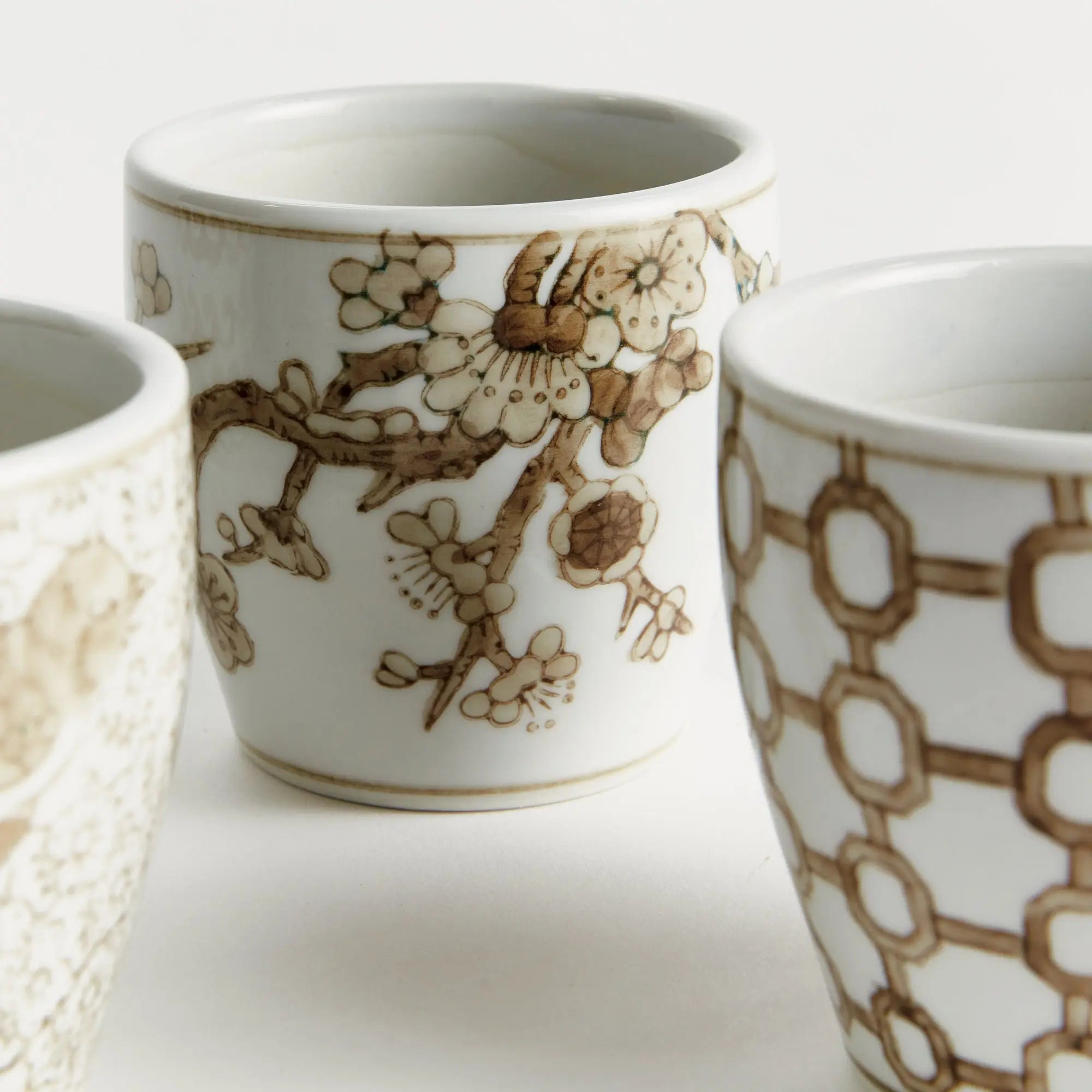 Province Mini Flower Pots – Set of 6 Taupe & White Chinoiserie Ceramic Pots - Villa Decor & Design