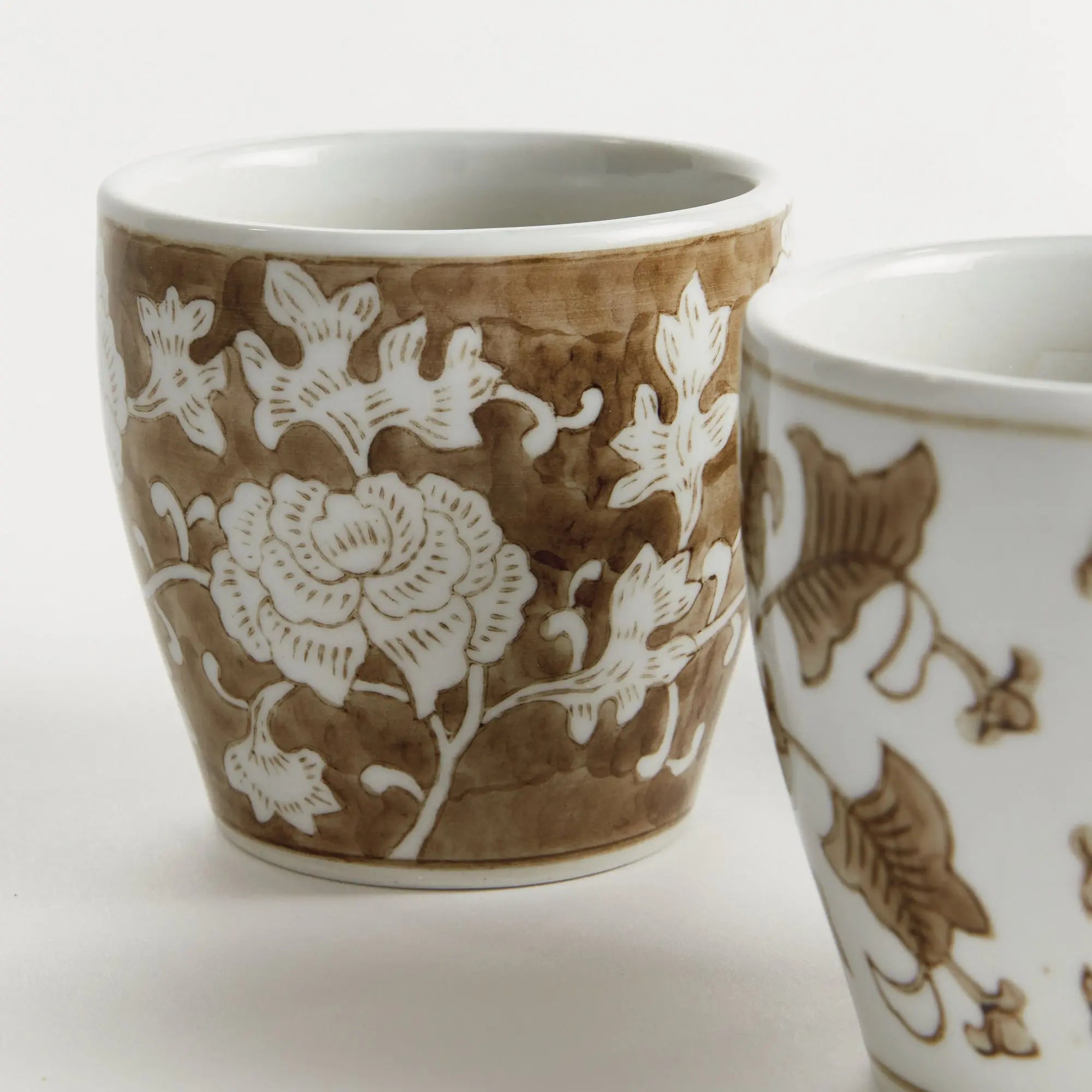 Province Mini Flower Pots – Set of 6 Taupe & White Chinoiserie Ceramic Pots - Villa Decor & Design
