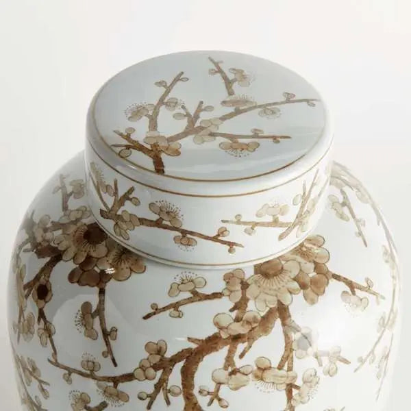 Province Empress Ginger Jar - 15" Taupe & White Ceramic - Villa Decor & Design