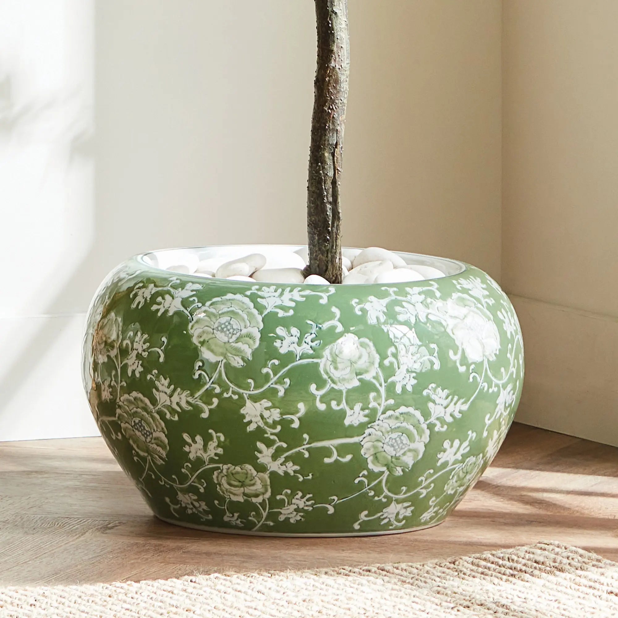 Imperial Lotus Planter - green and white chinoiserie ceramic planter with lotus motif, available in small and large sizes