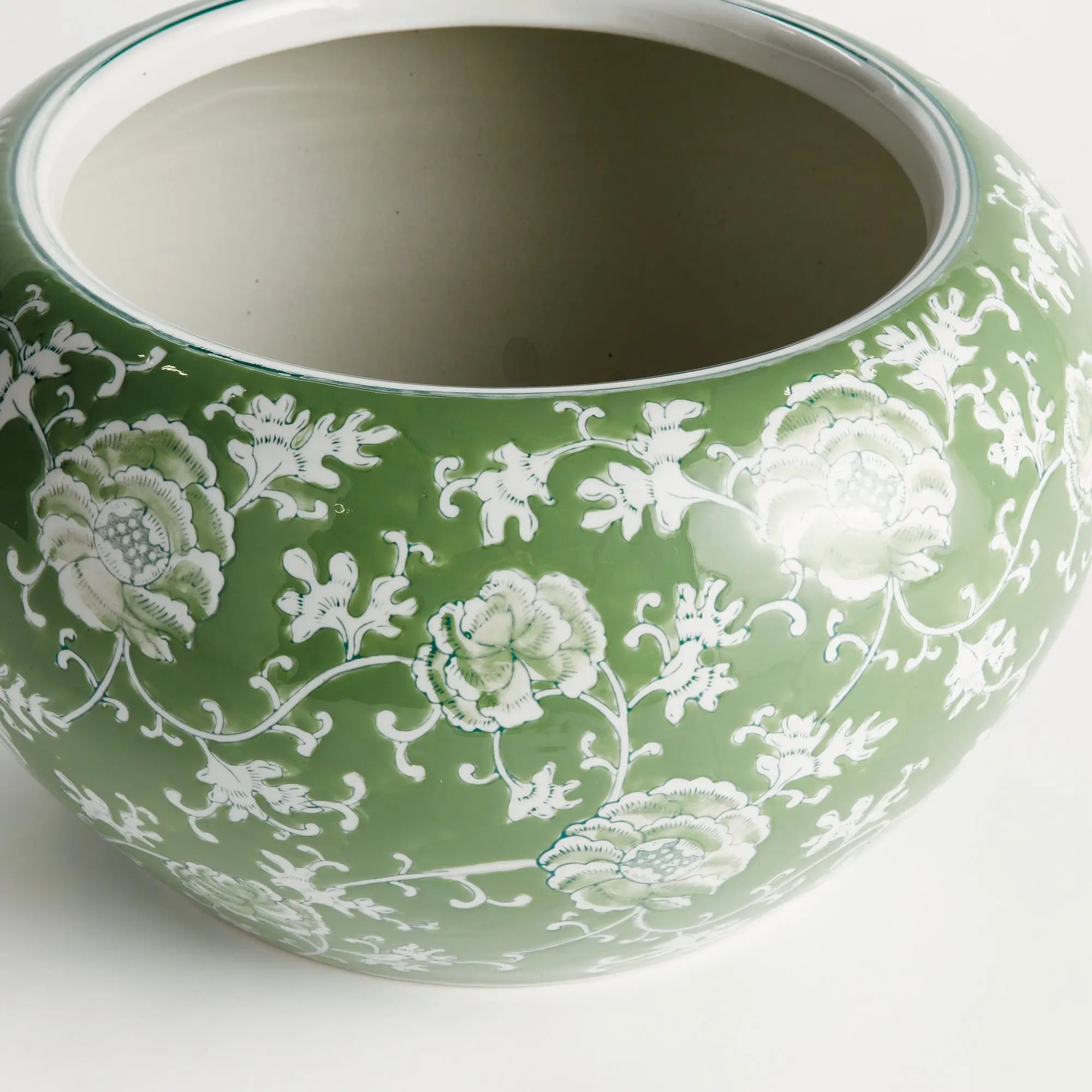 Imperial Lotus Planter - green and white chinoiserie ceramic planter with lotus motif, available in small and large sizes