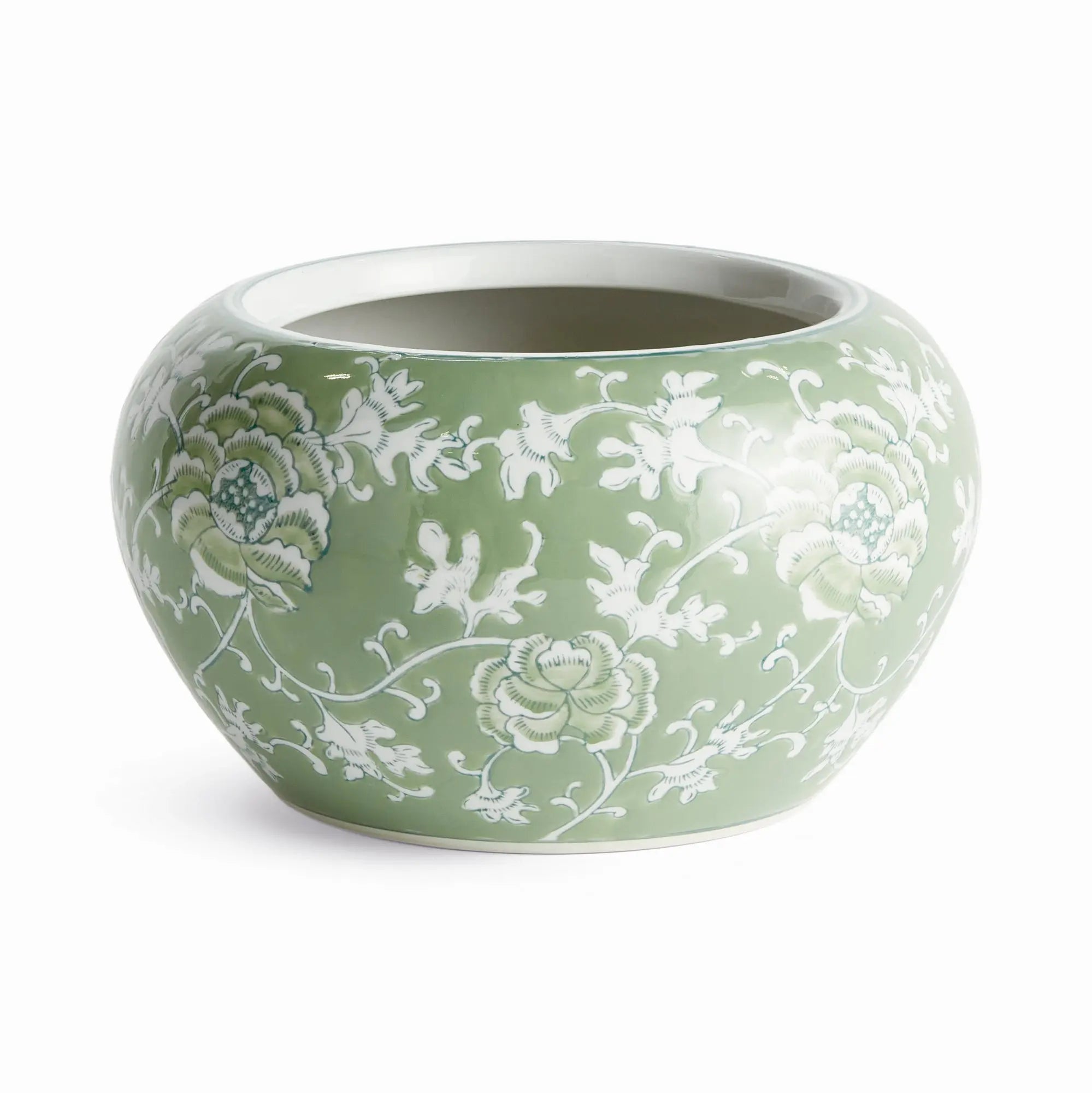 Imperial Lotus Planter - green and white chinoiserie ceramic planter with lotus motif, available in small and large sizes