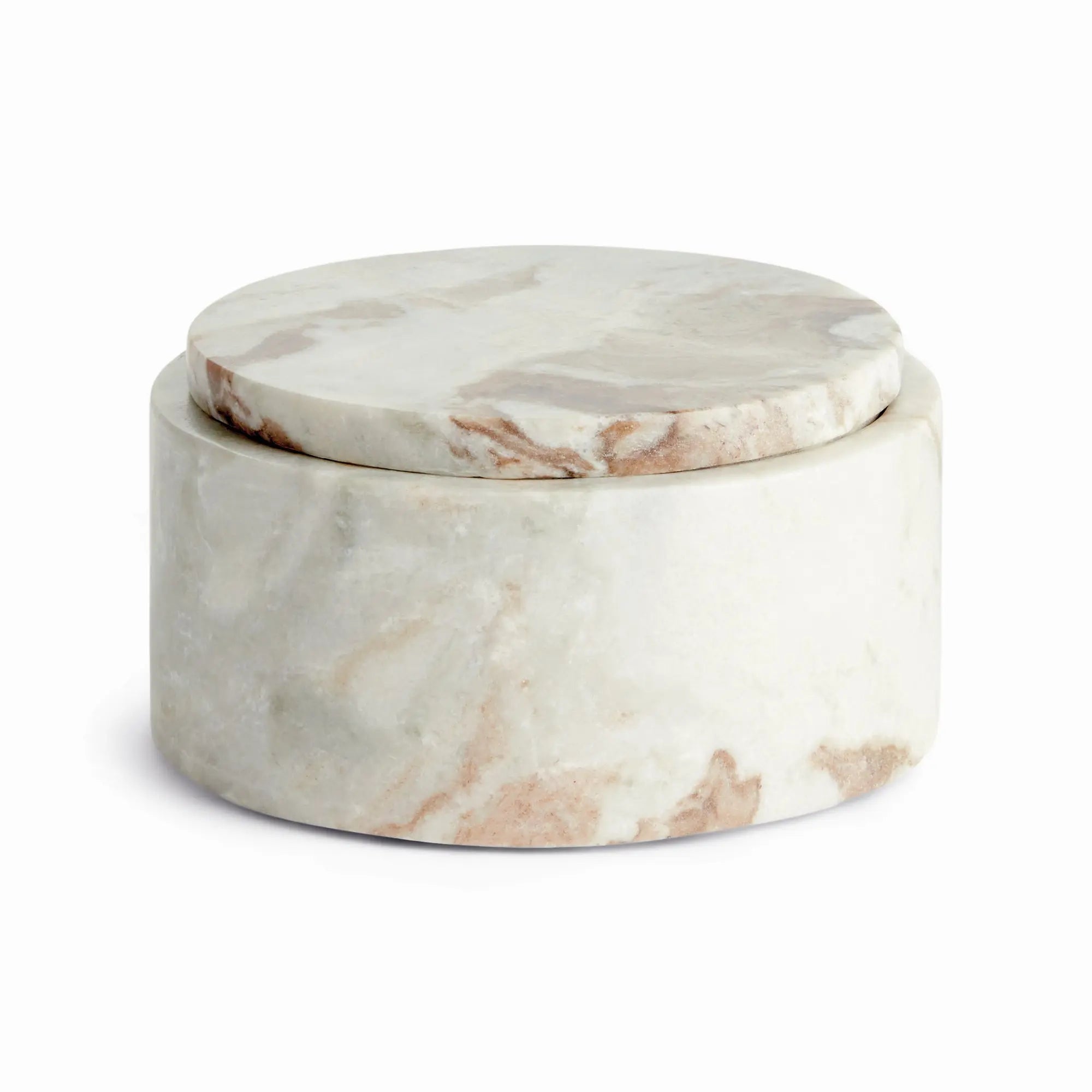 Jaqueline round marble lidded box with natural brown veining - Wide