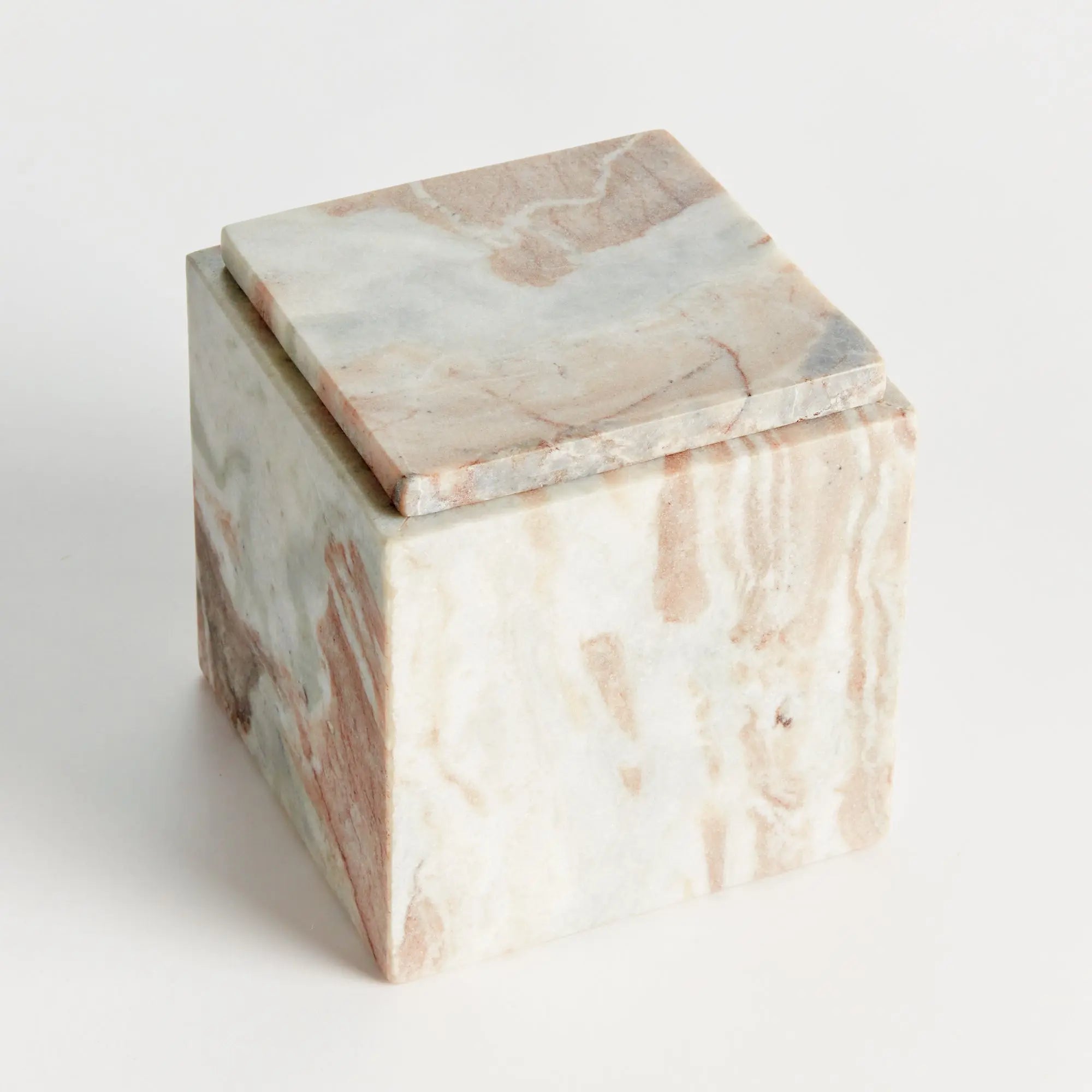 Jaqueline square marble lidded box with natural brown veining - Tall