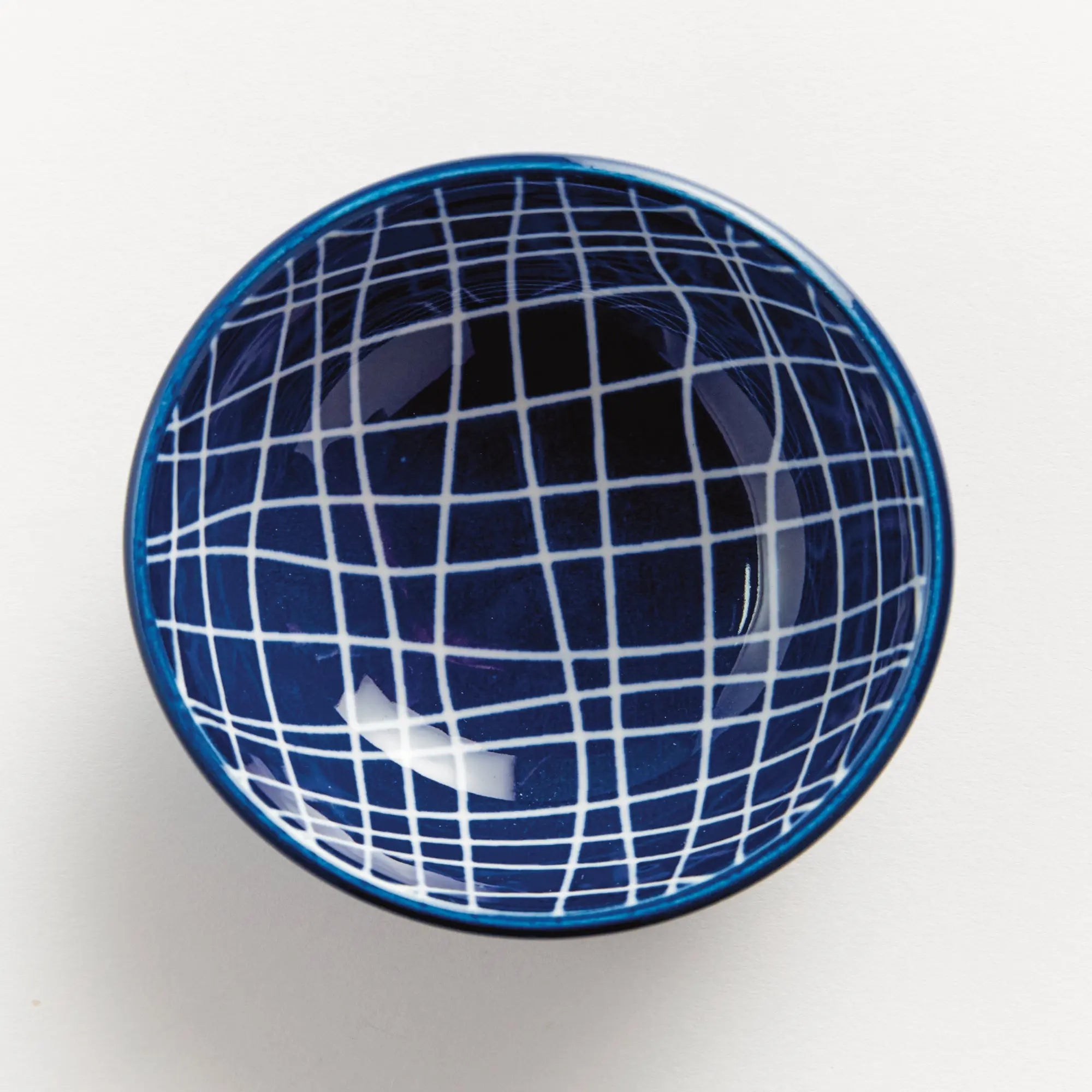 Stria Weaves Dip Bowls Set of 6 - dark blue and white ceramic bowls with modern woven striated pattern for serving dips, sauces and appetizers