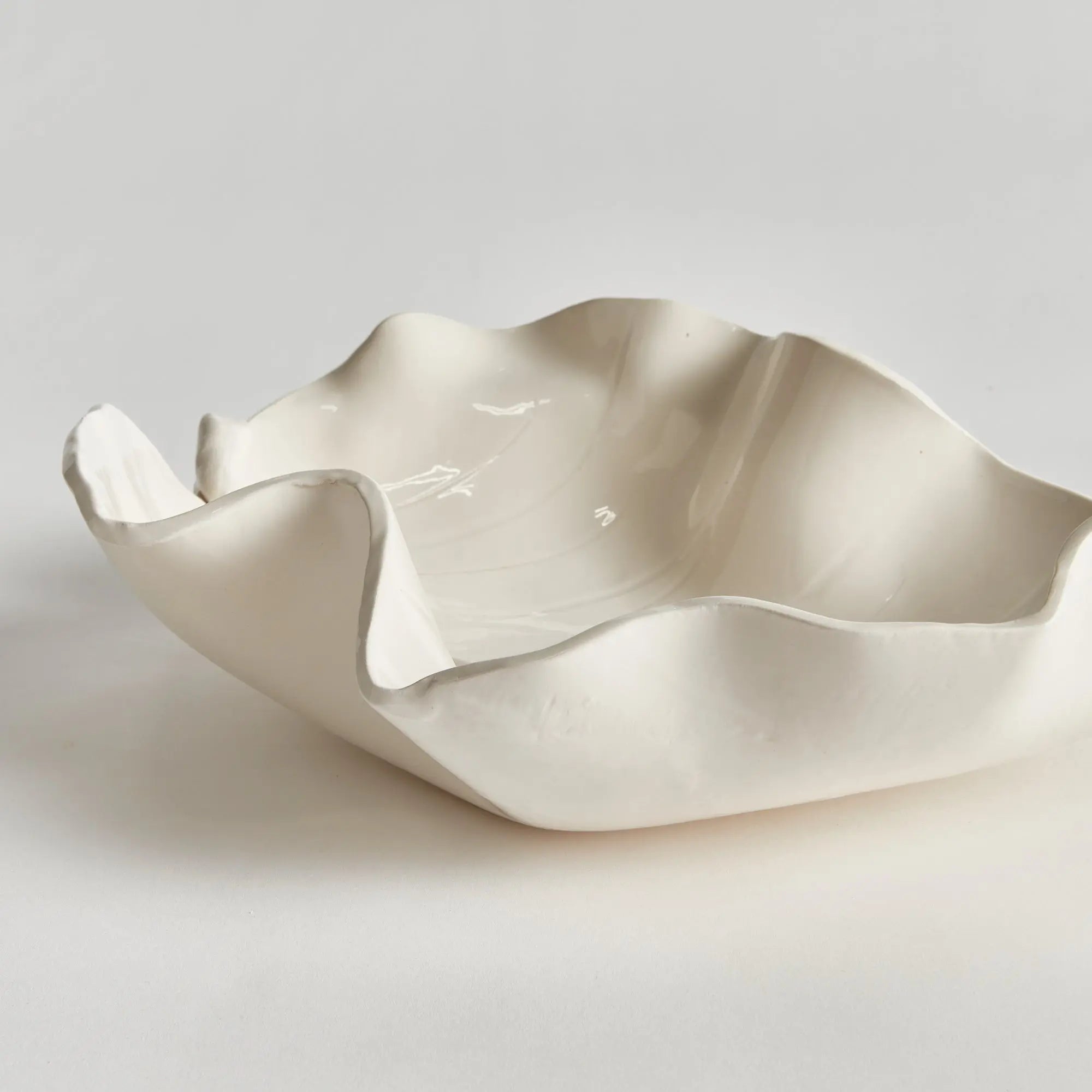 Handcrafted ceramic leaf sculpture in white glaze – small size