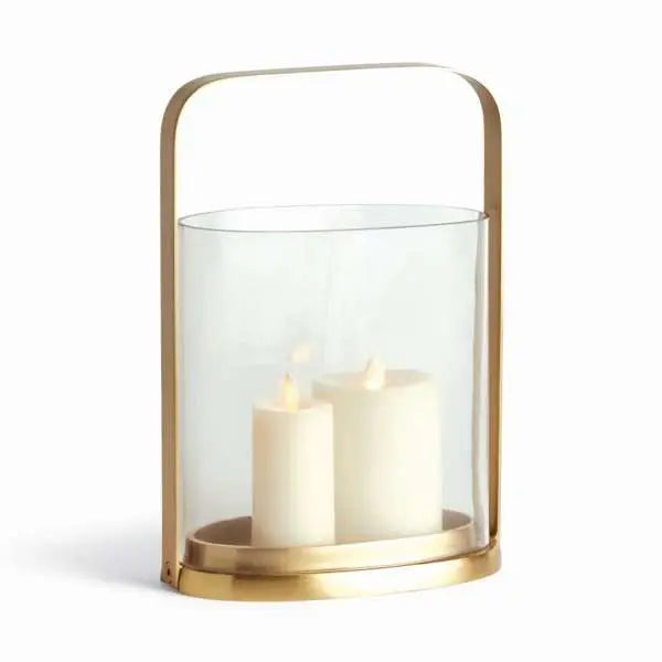 AILA Hurricane Candleholder - Oval Glass & Matte Brass Accent Napa Home & Garden