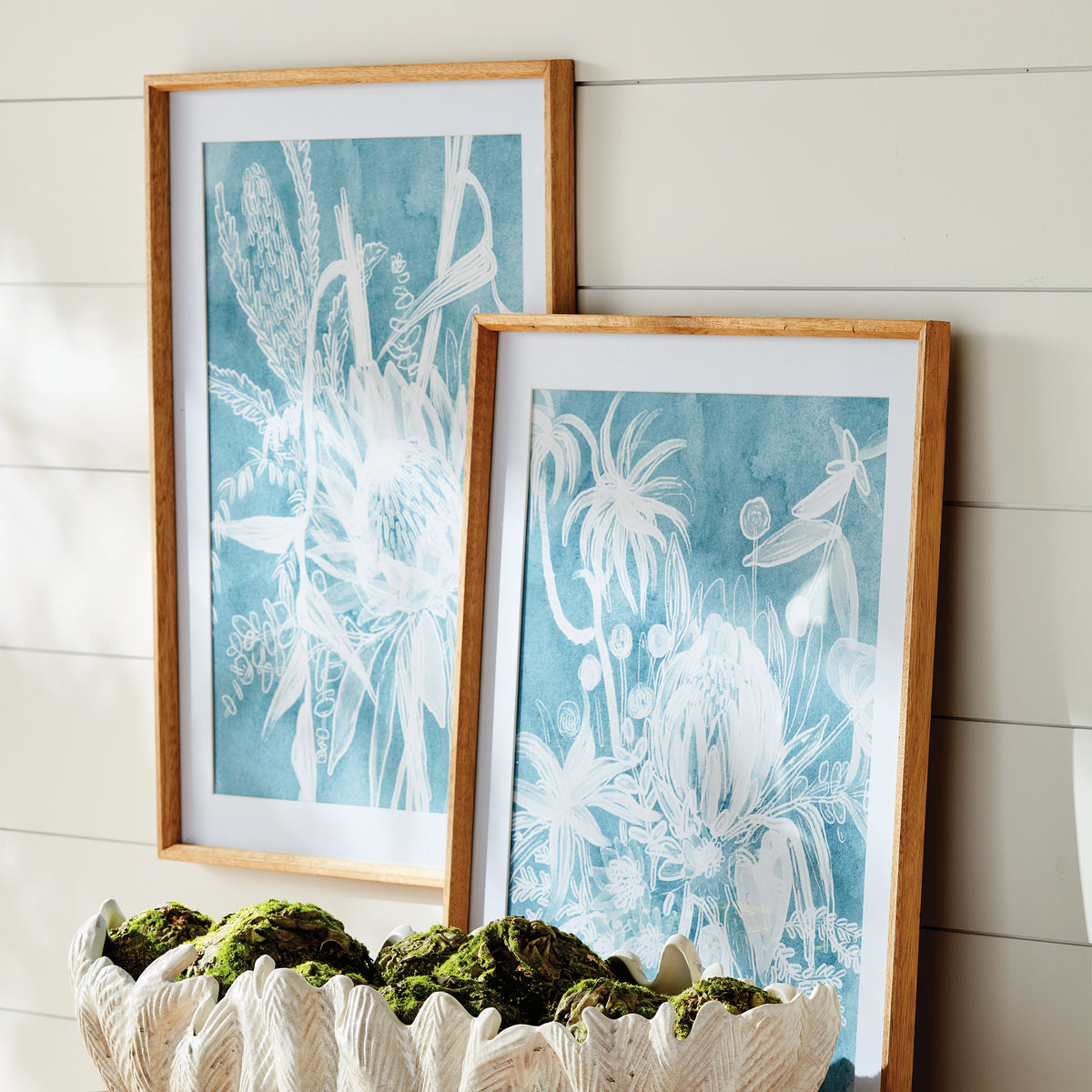 Protea Abstract Prints in Soft Blue, Set of 4