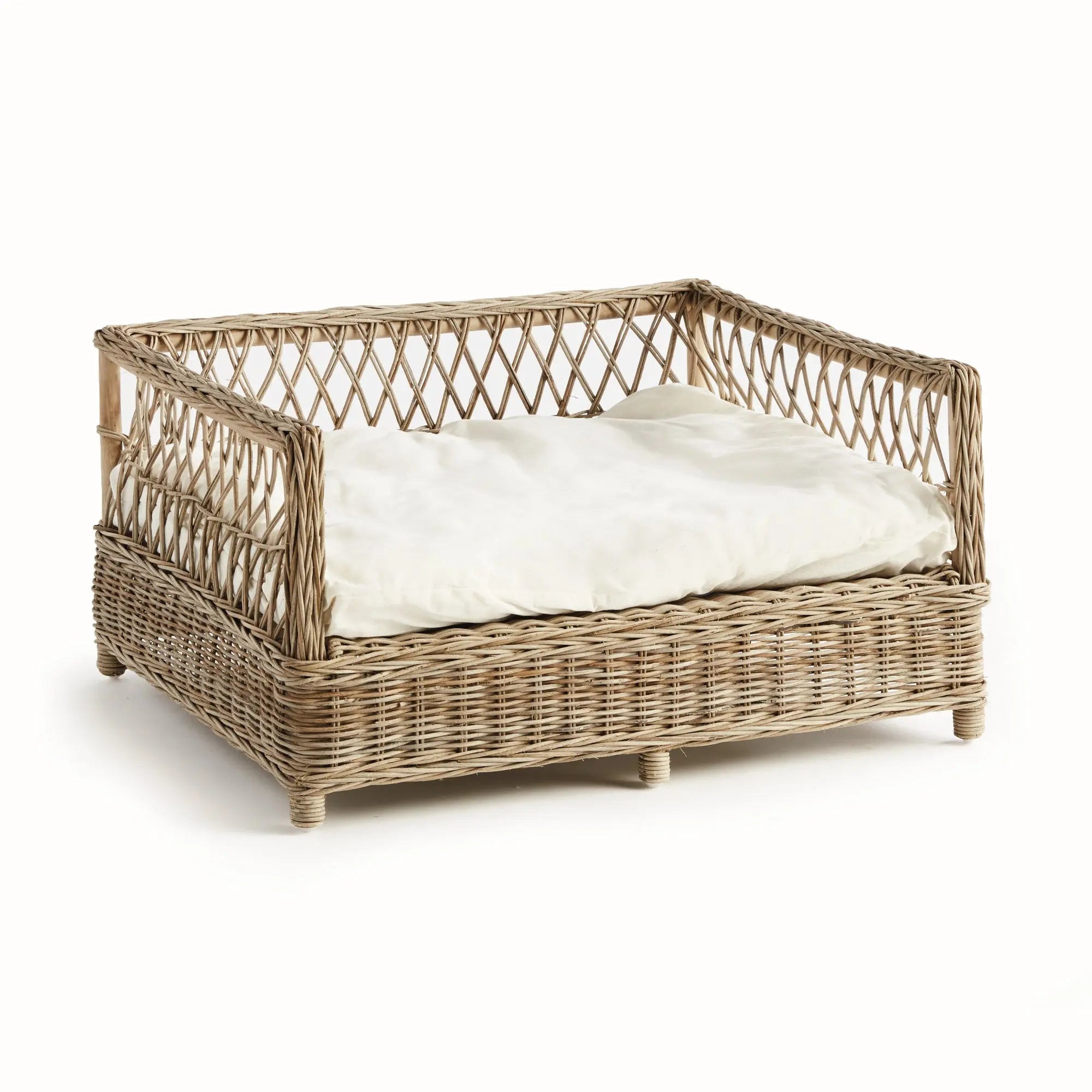 Normandy woven rattan dog bed with gray cushion – Large size