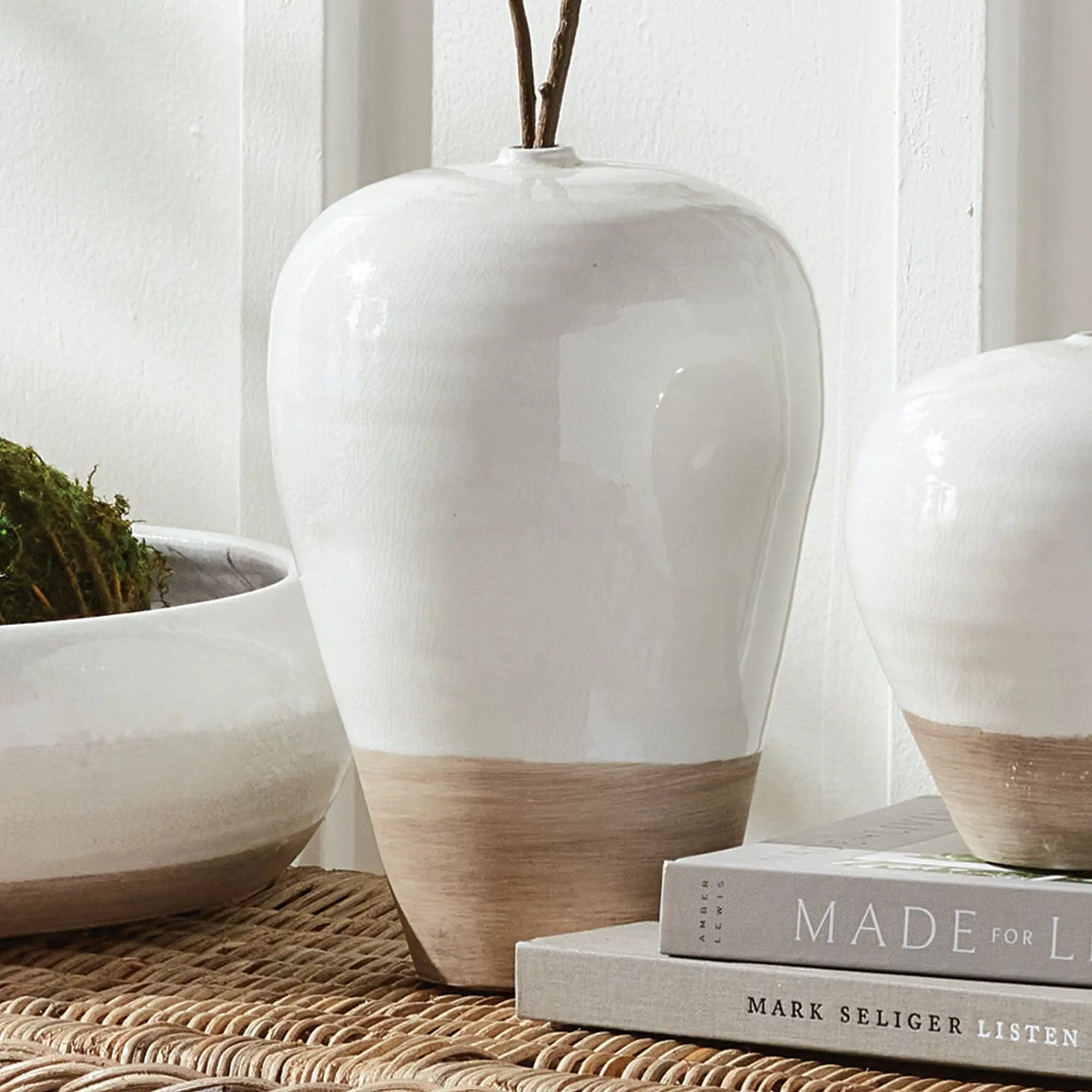 Layton Vase – Small & Large | Glossy White Reactive Glaze with Natural Clay Base Napa Home & Garden