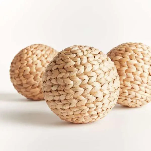 Jace Water Hyacinth Orbs - Set of 3 Woven Decorative Spheres - Villa Decor & Design