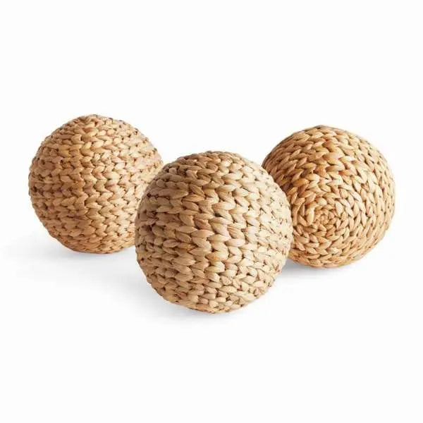 Jace Water Hyacinth Orbs - Set of 3 Woven Decorative Spheres - Villa Decor & Design