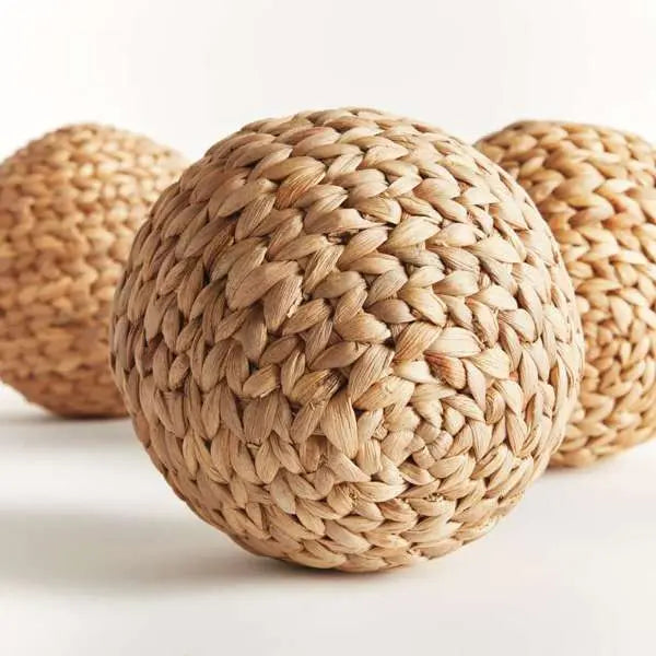 Jace Water Hyacinth Orbs - Set of 3 Woven Decorative Spheres - Villa Decor & Design