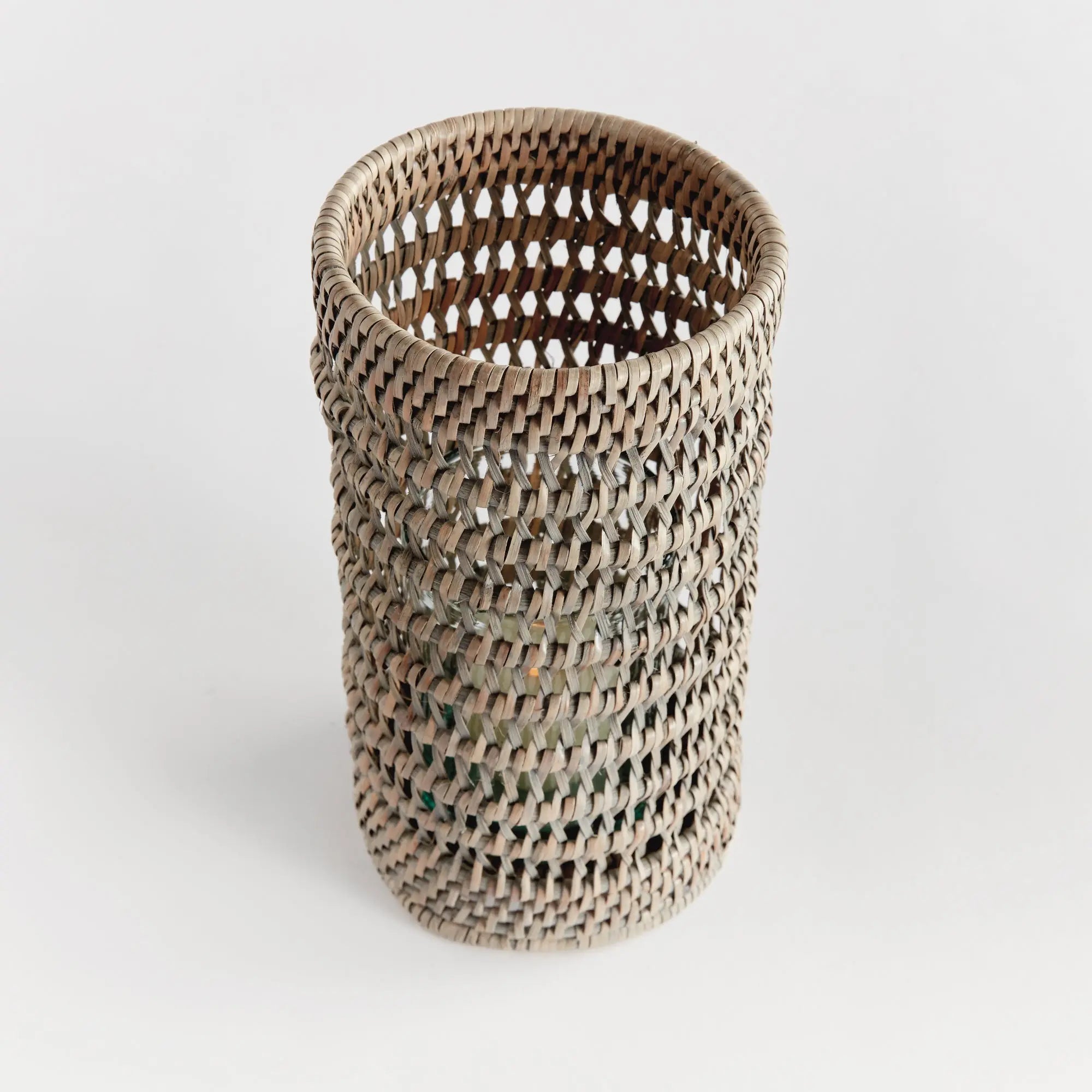 Small Graywash Rattan Hurricane with Glass Insert