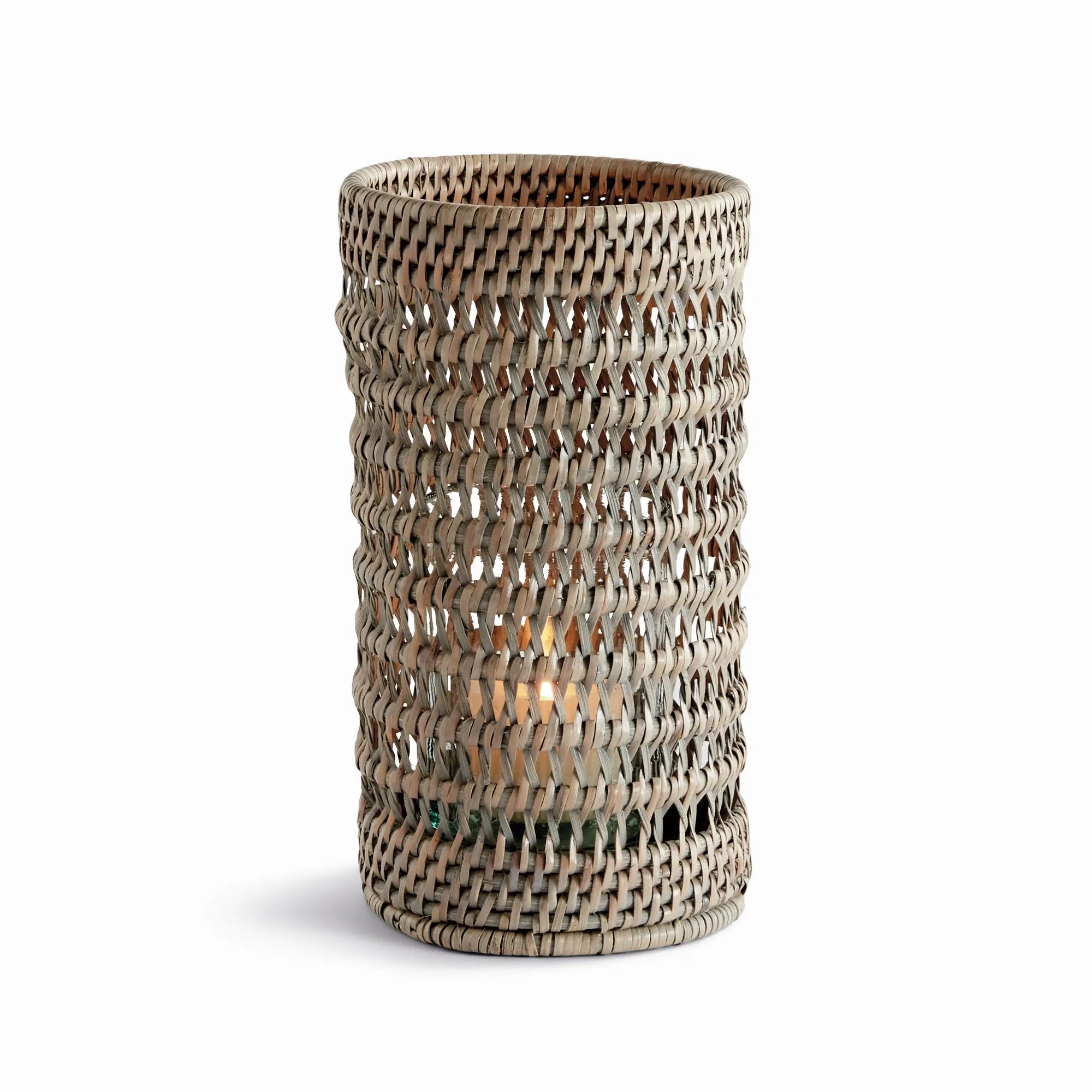 Small Graywash Rattan Hurricane with Glass Insert