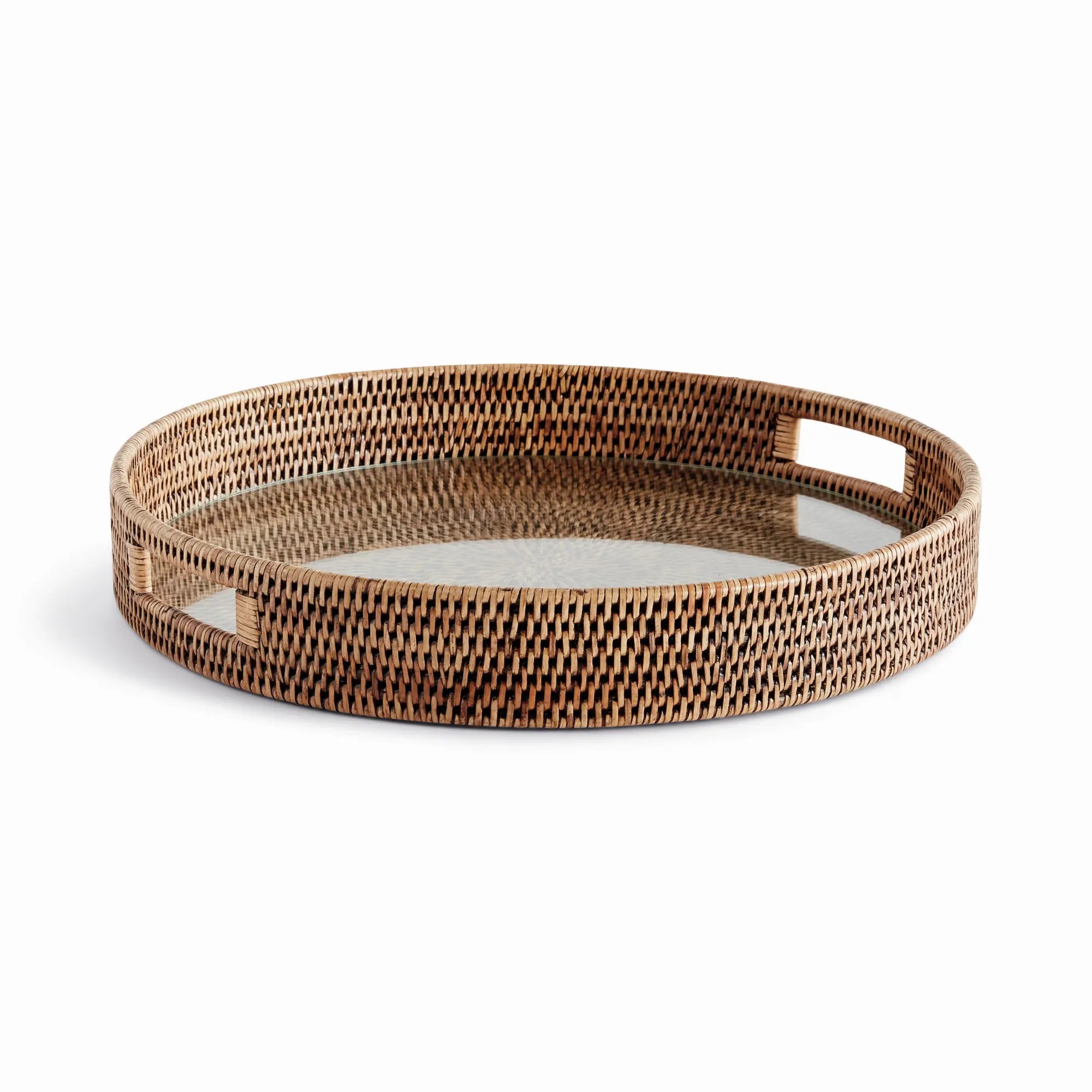 Burma Rattan Round Serving Tray - Warm Brown - LARGE
