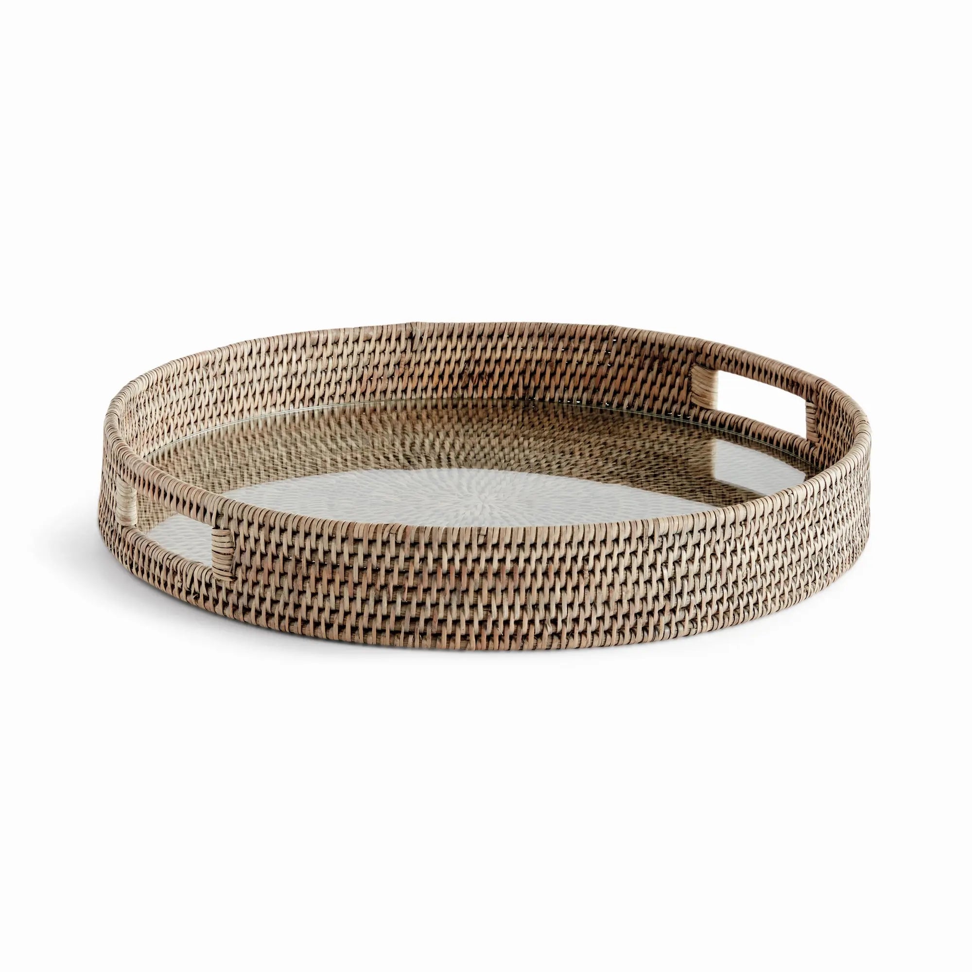 Burma Rattan Round Serving Tray - Graywash