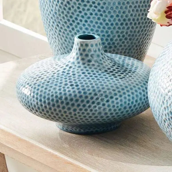 Miro Short Vase - Handcrafted ceramic vase with organic dotted texture in blue