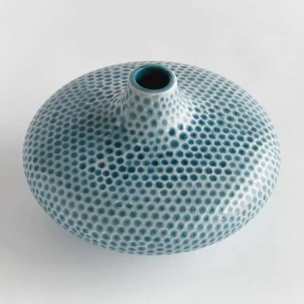 Miro Short Vase - Handcrafted ceramic vase with organic dotted texture in blue