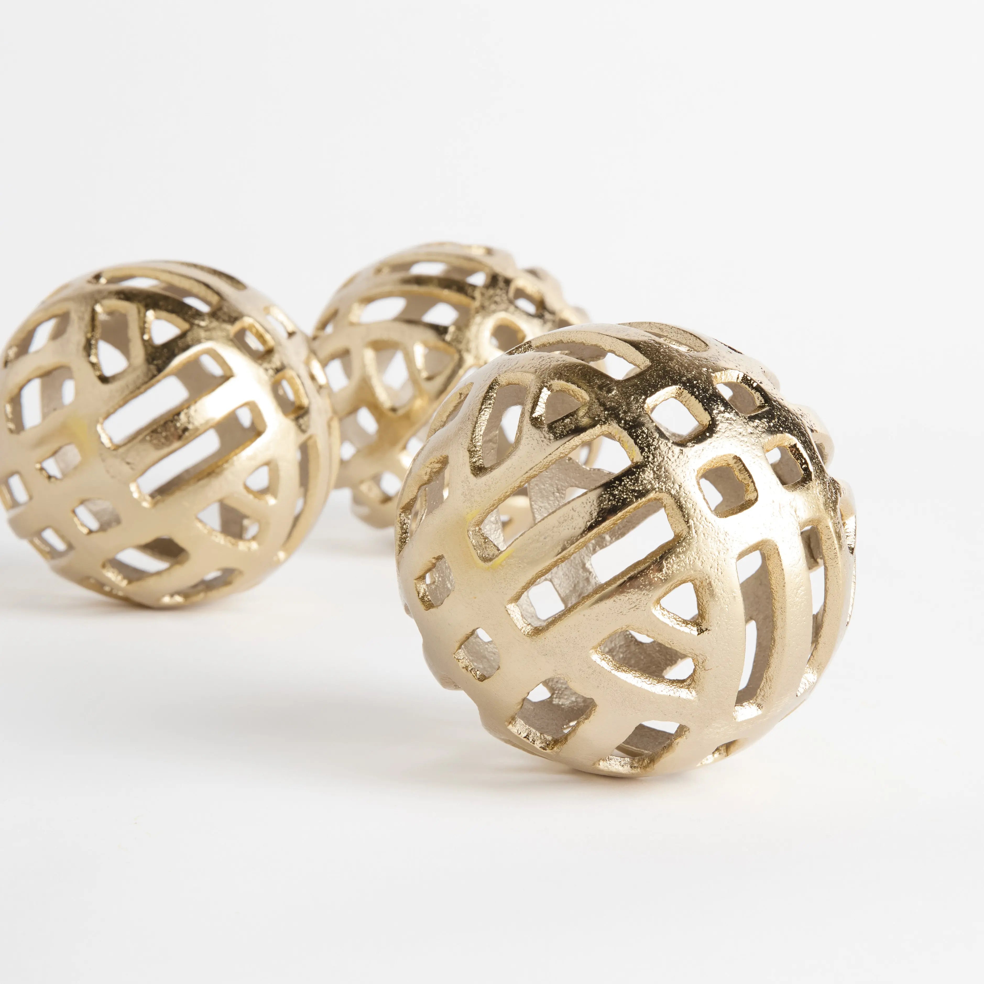 Candace Sculptural Orbs - Set of 3 Champagne Gold Cast Aluminum - Villa Decor & Design