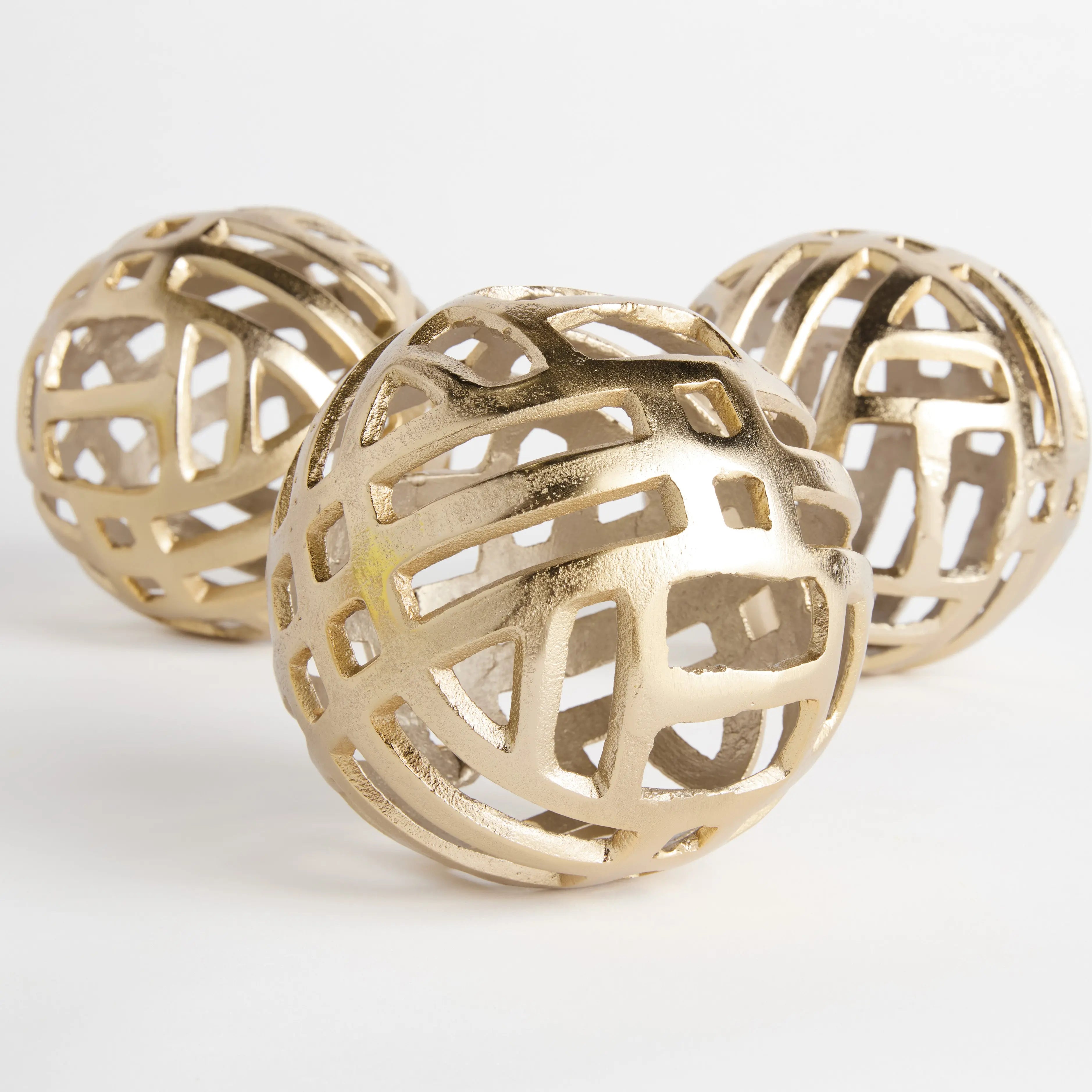 Candace Sculptural Orbs - Set of 3 Champagne Gold Cast Aluminum - Villa Decor & Design