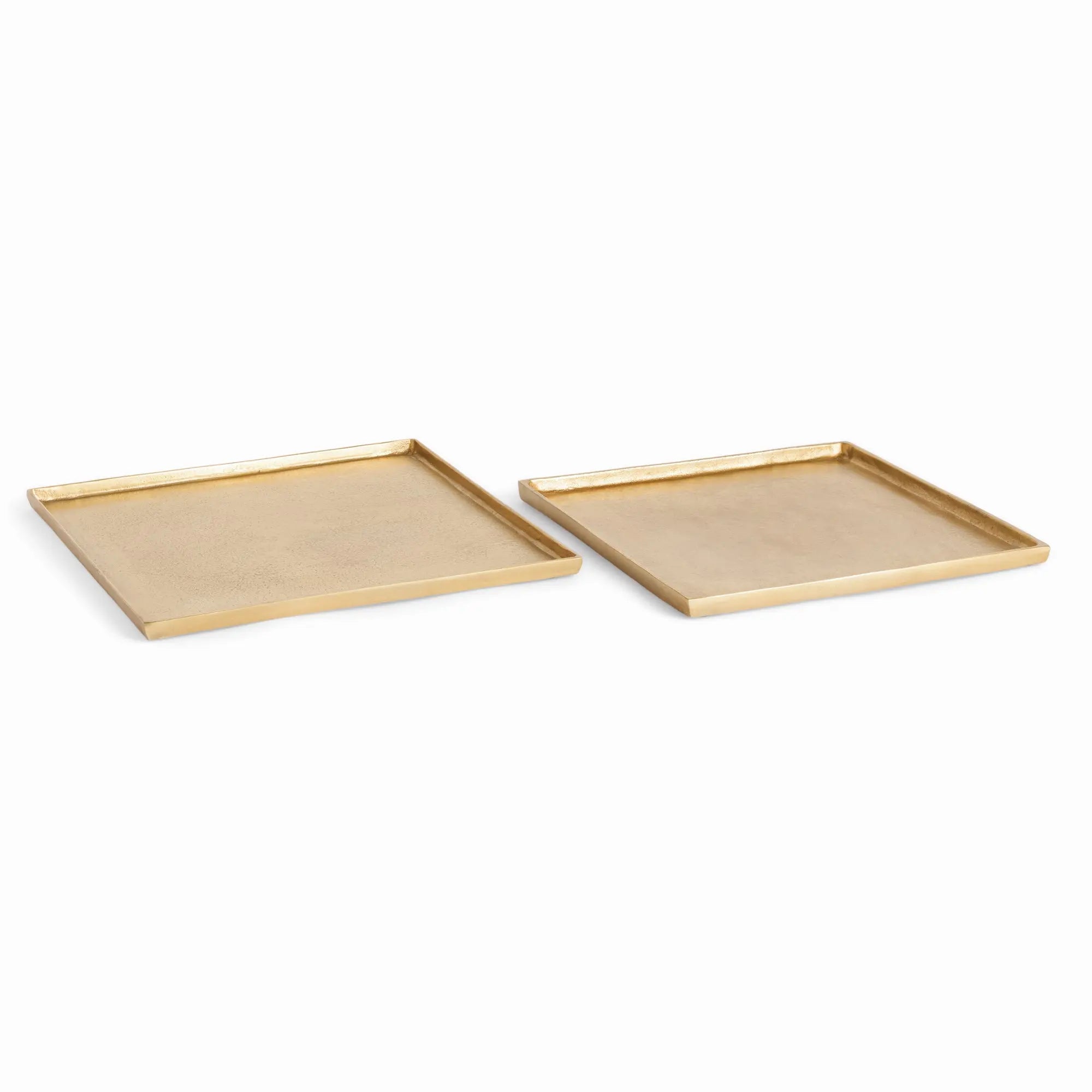 Brett Square Decorative Trays - Set of 2 Gold Cast Aluminum - Villa Decor & Design