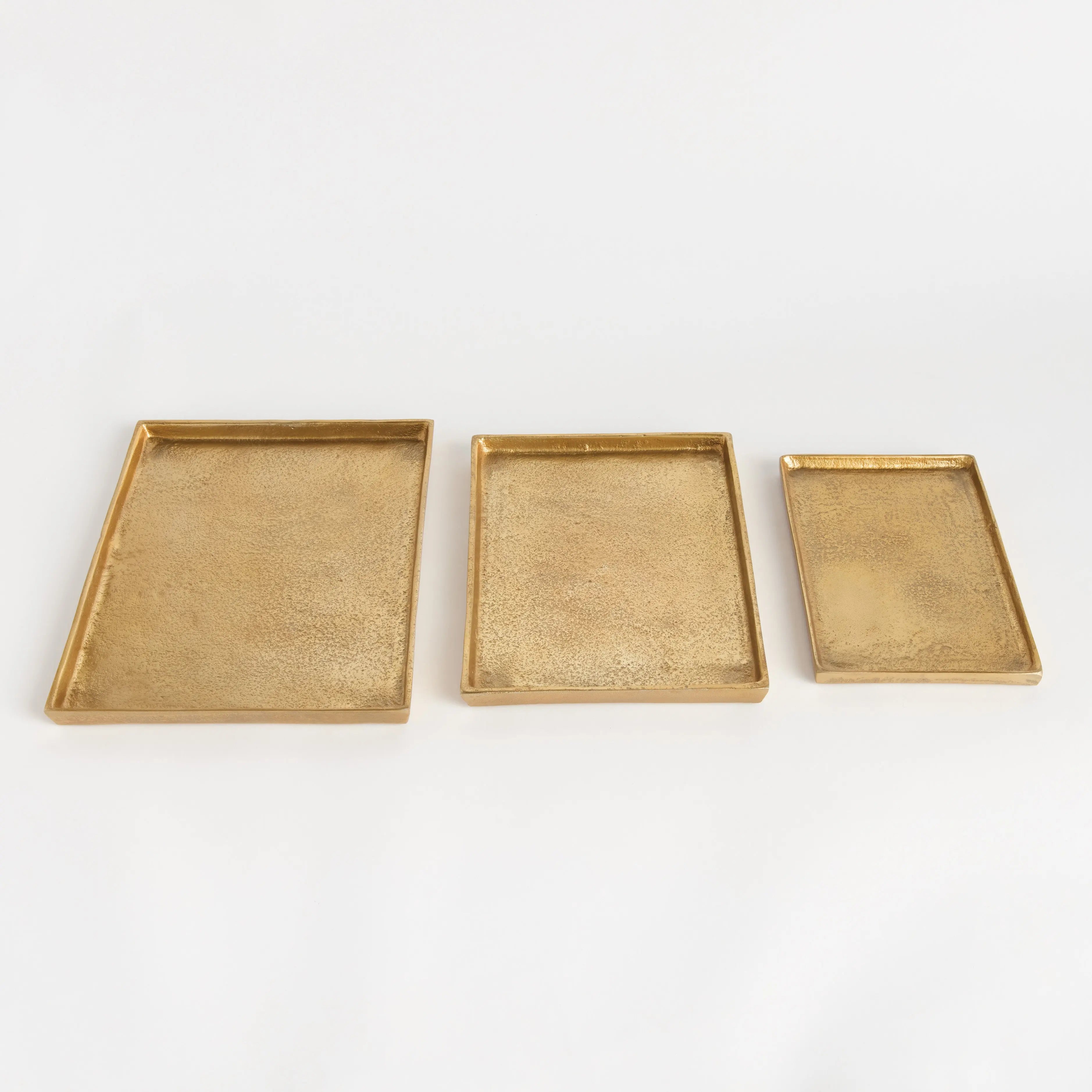 Brett Rectangular Decorative Trays - Set of 3 Gold Cast Aluminum - Villa Decor & Design