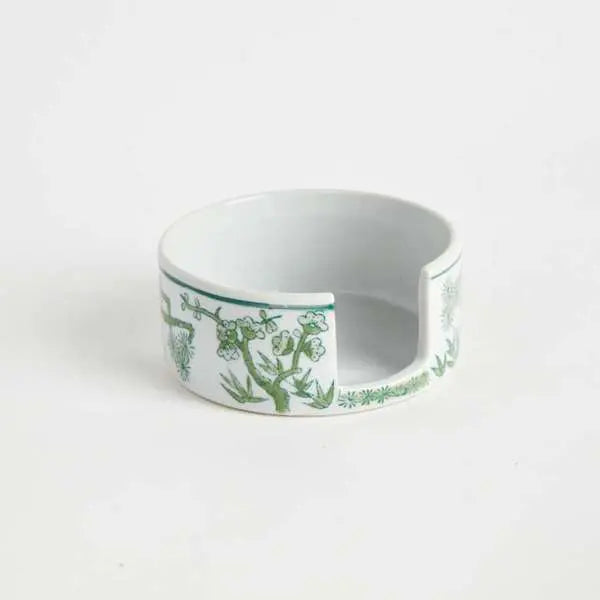 Imperial Coasters - Set of 6 Green & White Chinoiserie Ceramic Coasters - Villa Decor & Design